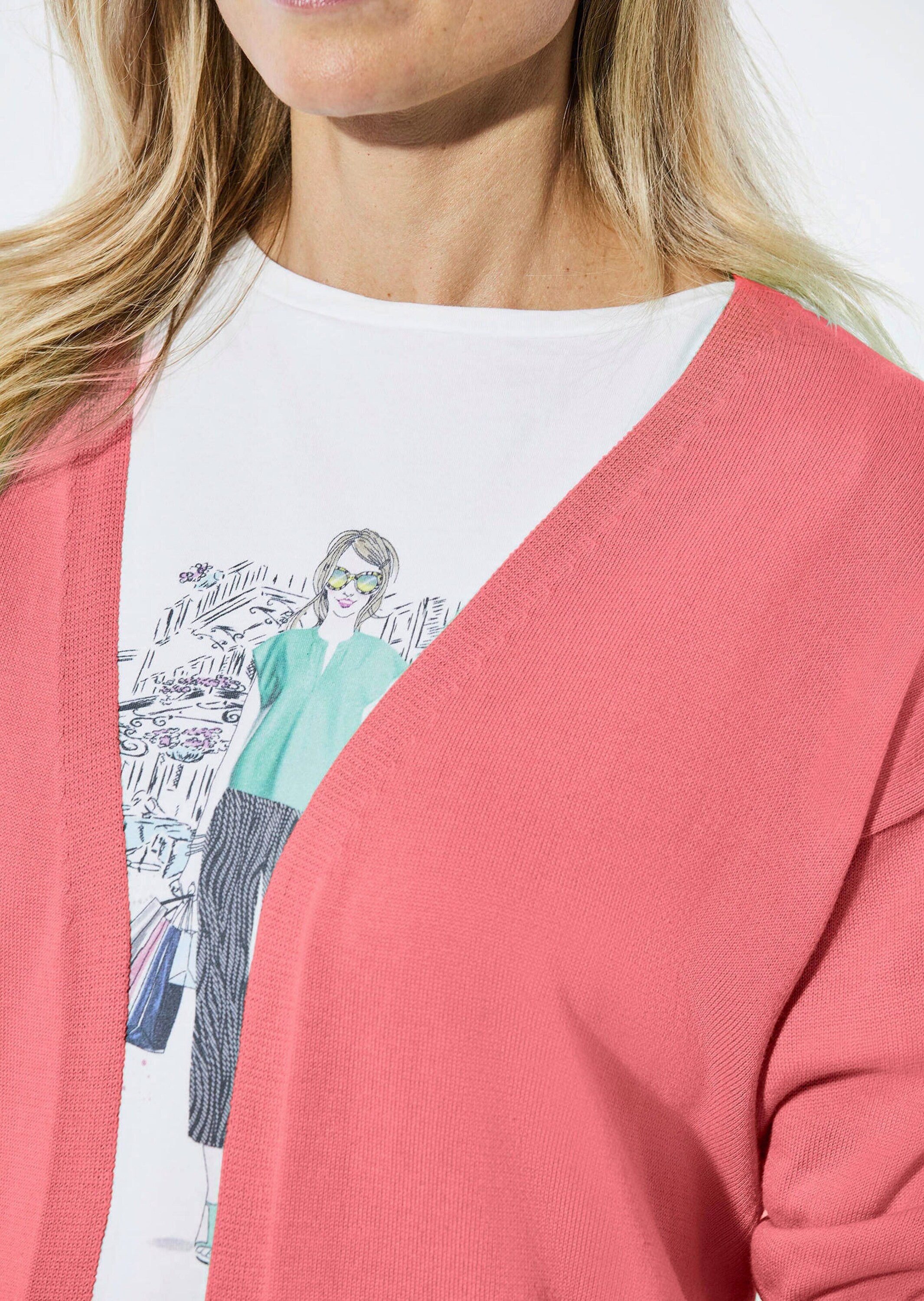 GOLDNER Strickjacke Offene Strickjacke in Kurzform Hüftumspielender Cardigan aus Viskose-Baumwoll-Mix mit Rollkanten