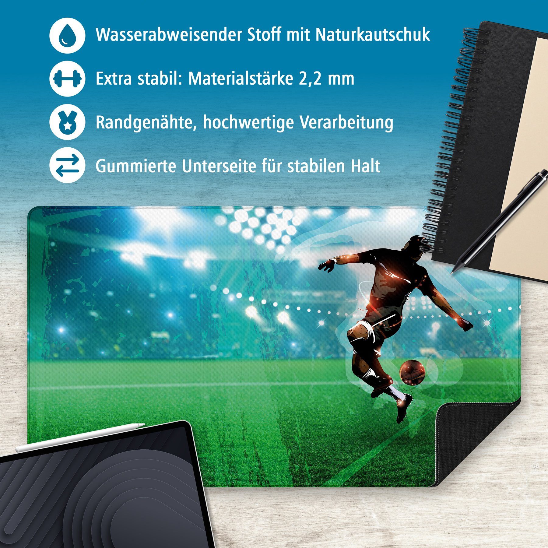 itenga Schreibtischunterlage itenga XXL Mauspad Schreibtischunterlage Stoff gummiert 75x44cm FUSSBA – Bild 2 von 4