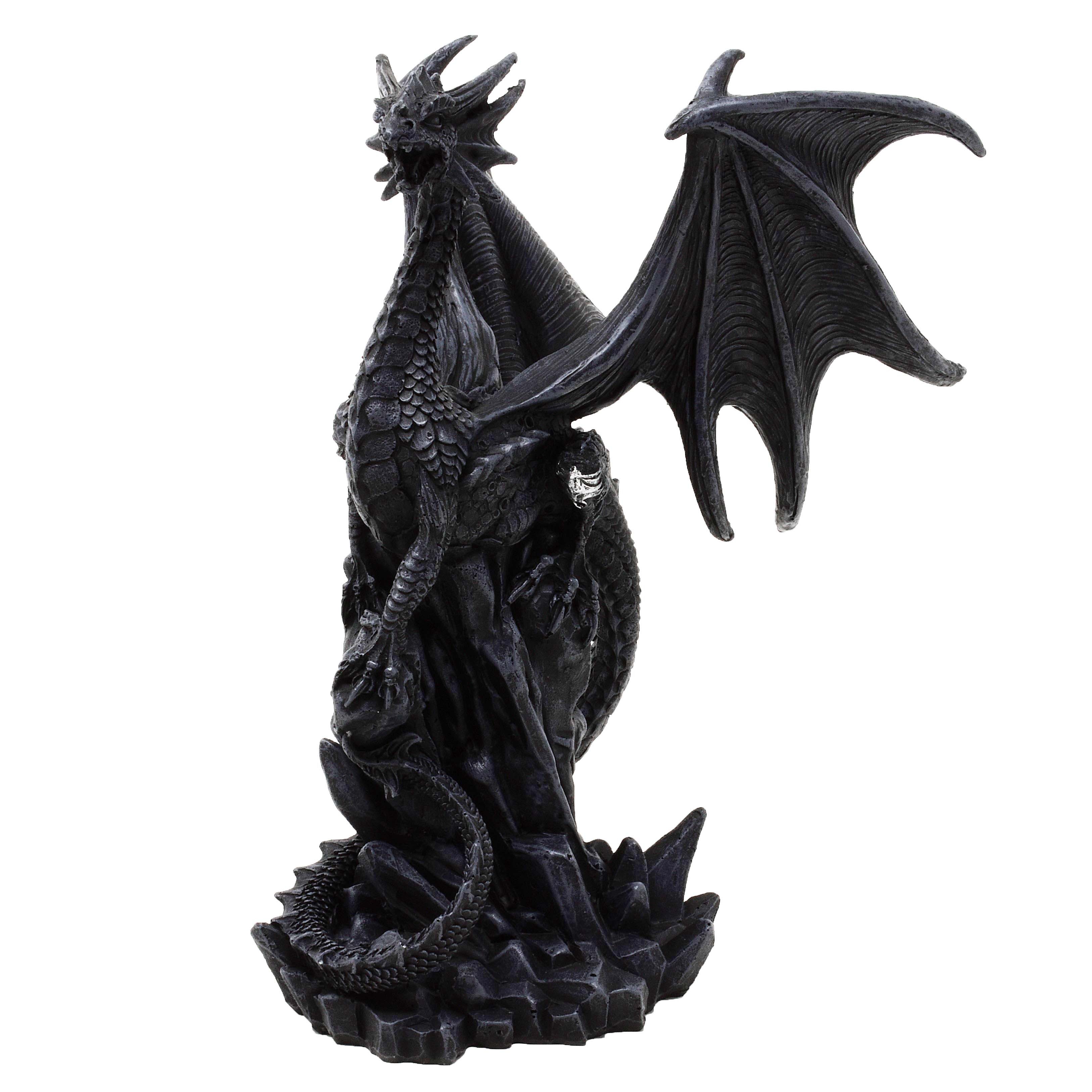 MystiCalls Fantasy-Figur Schwarzer Drache auf Felsen Drachenfigur Fantasy Fantasyfigur (1 St), Perfekt zu jedem Anlass - Geburtstag, Weihnachten