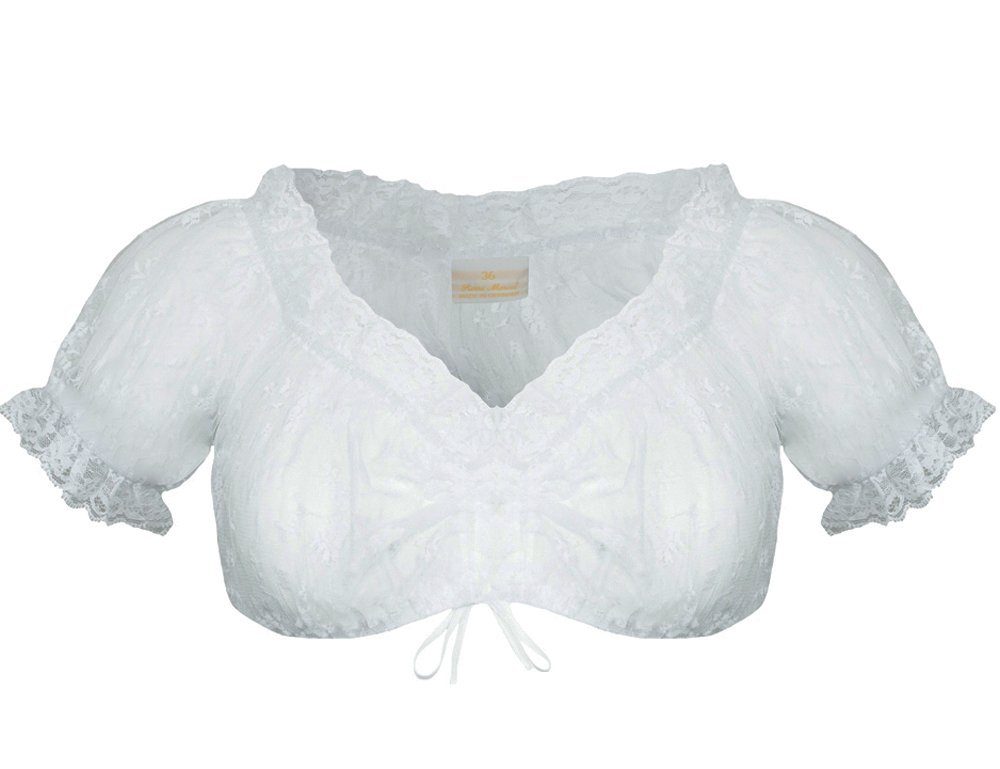 Pierre Marcel Die Bluse Dirndlbluse Transparente Kurzarm Damen Carmenbluse "Mila" aus Spitze 72300 - Weiß