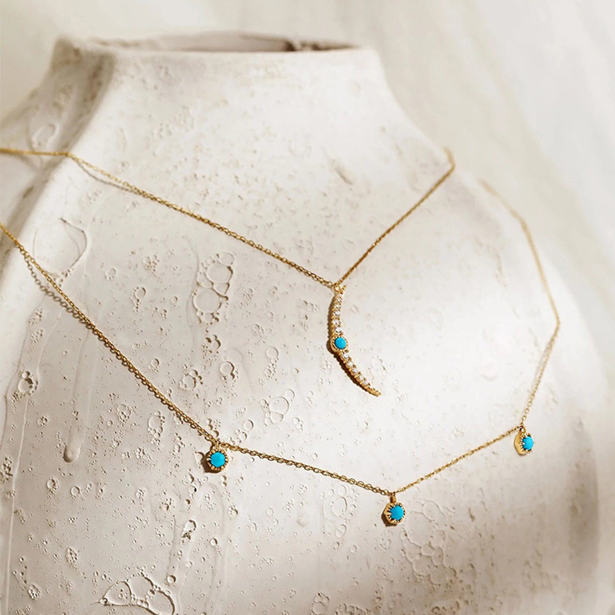 Halskette GOLDEN Mond minimalistische Sterling Silber Türkise Charm-Kette Halskette, 925