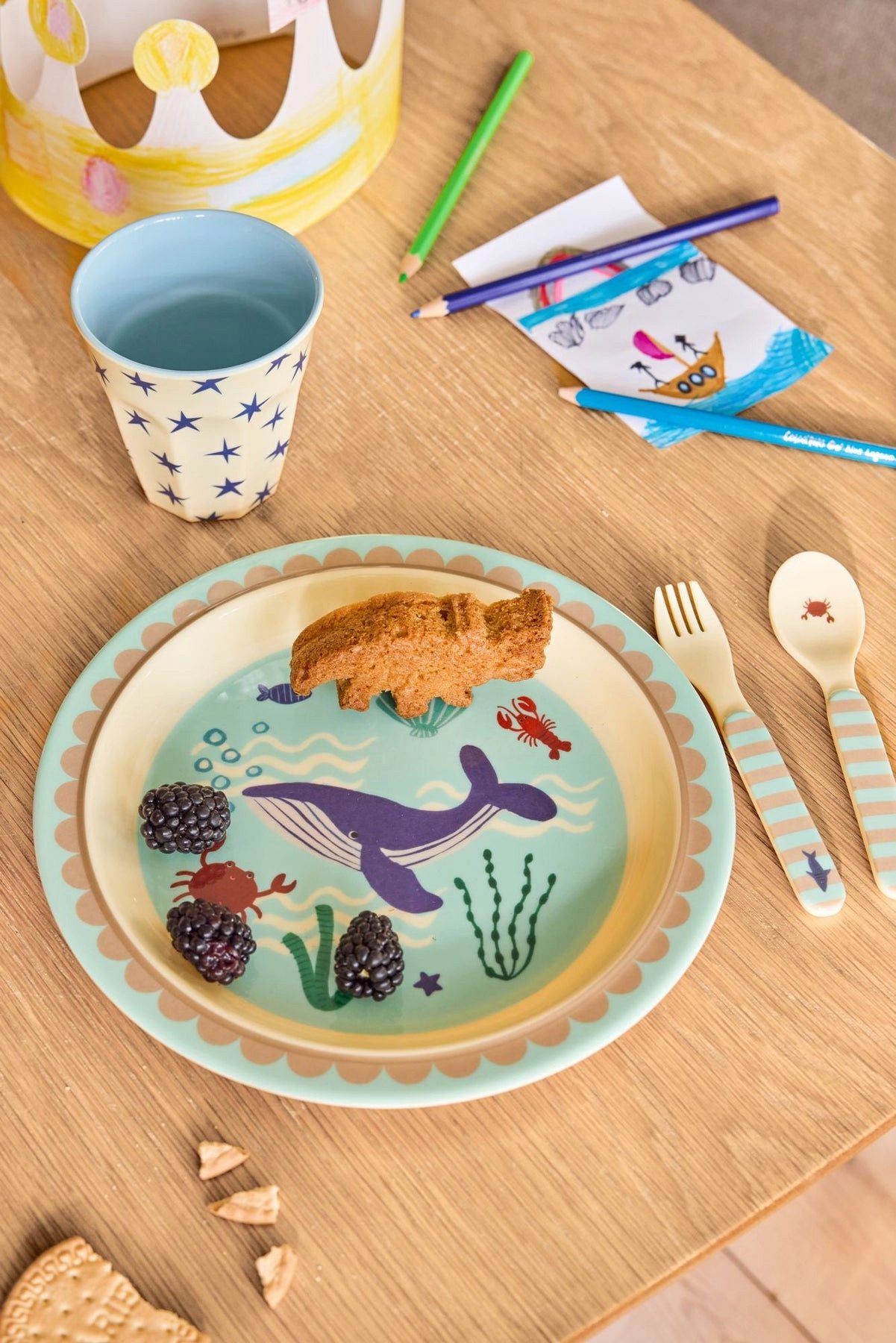rice Kunststoffteller Rice Melamin Kinderteller Rund - Blue Ocean Print Ø 22cm