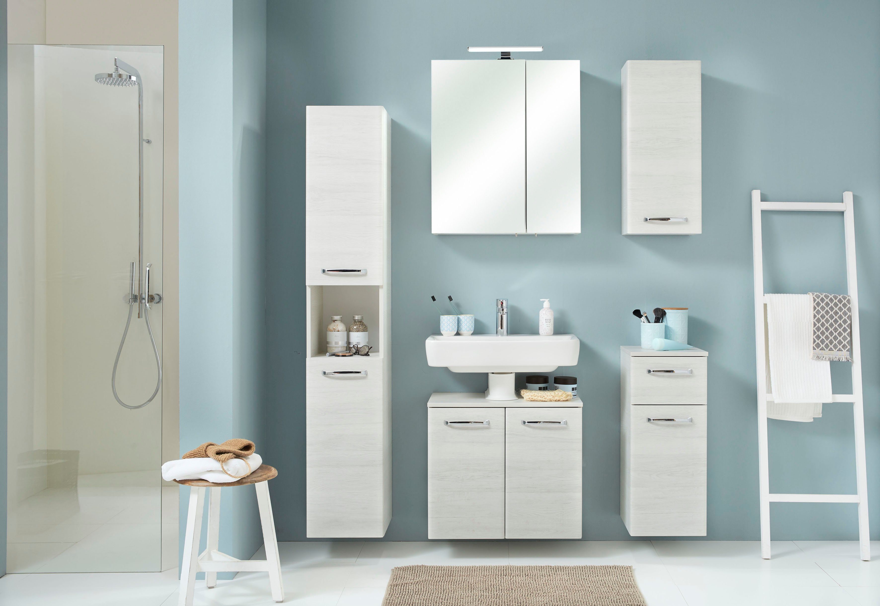 Saphir Hängeschrank Quickset Wand-Badschrank 30 cm breit mit 1 Tür und 2 Glas-Einlegeböden Badezimmer-Hängeschrank inkl. Türdämpfer, Griffe in Chrom Glanz – Bild 2 von 5