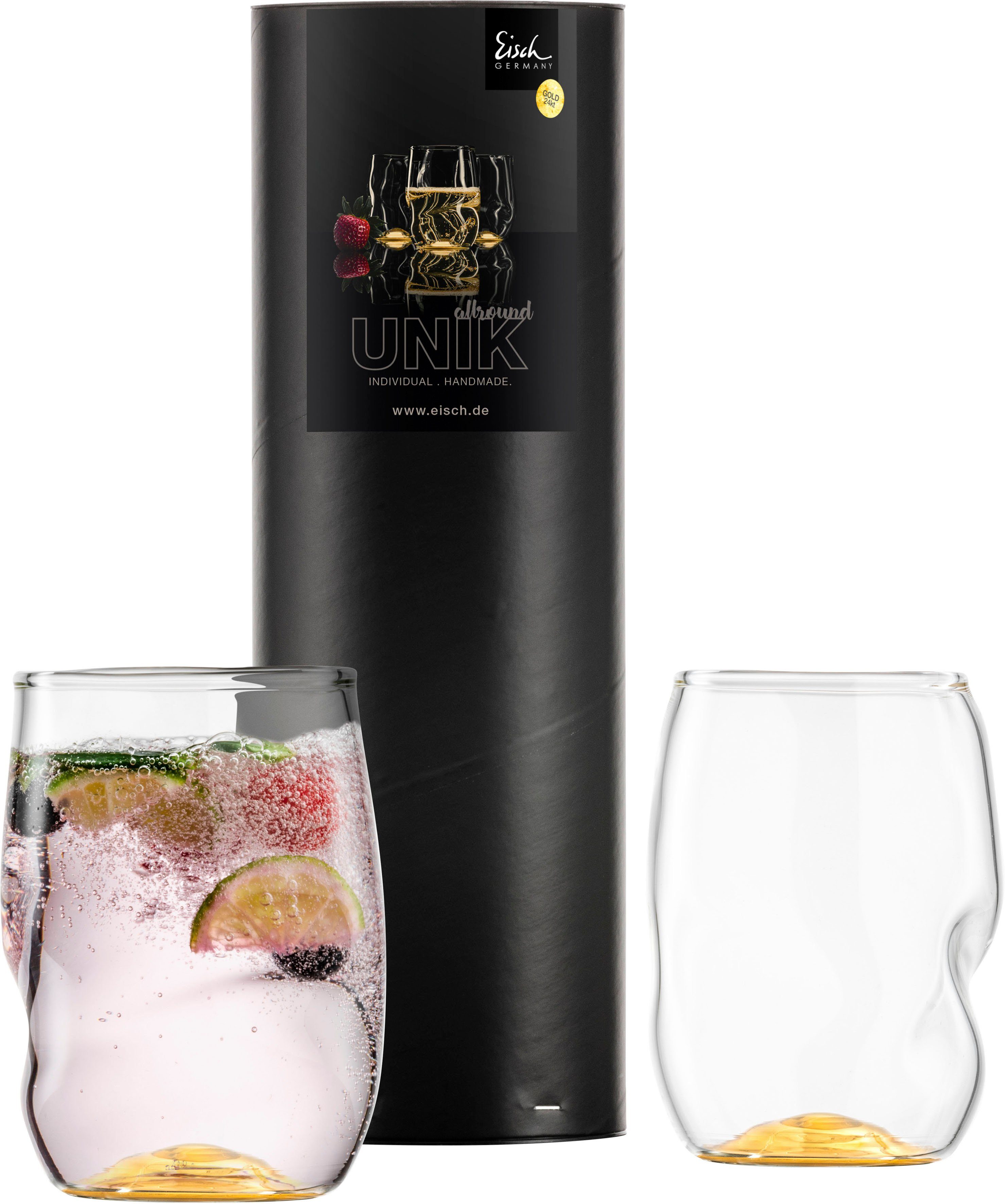 Eisch Germany Becher UNIK, Borosilikatglas, Allroundbecher, veredelt mit Echtgold, 2-teilig, 300 ml