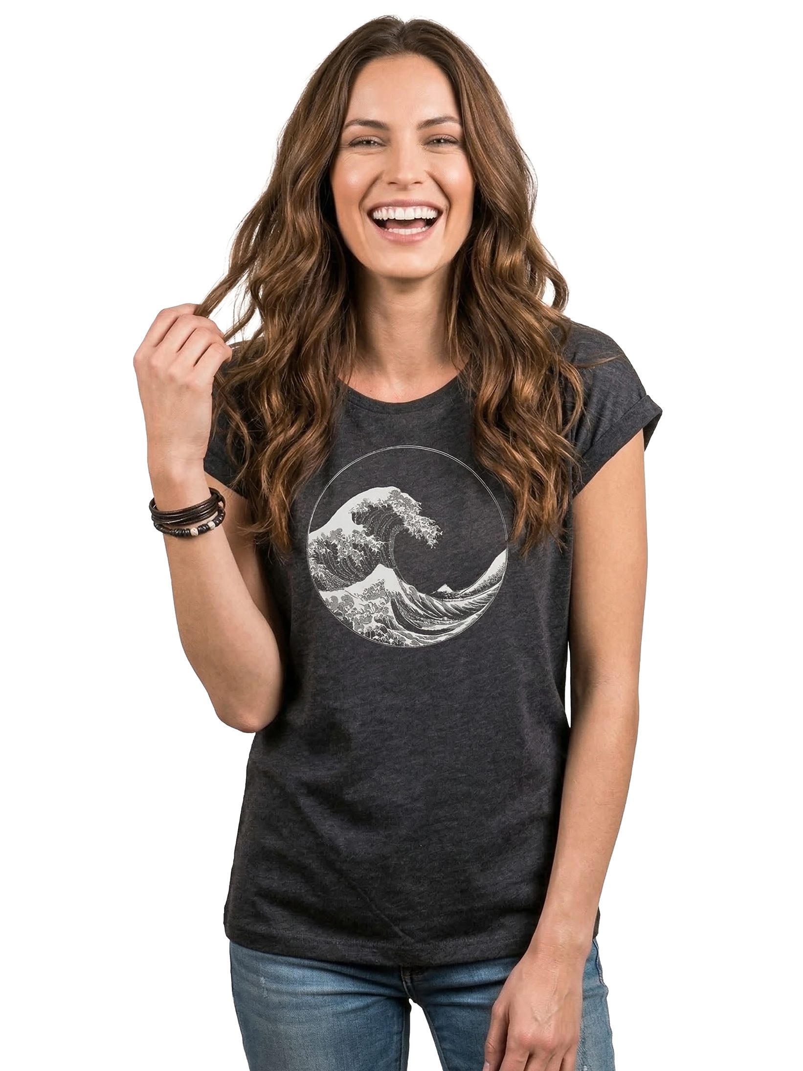 MAKAYA T-Shirt Maritimes Damen-Top mit Wellen-Motiv – Surf-Style für den Sommer (Schwarz, Blau, Dunkelgrau, Grün, 34, 36, 38, 40, 42, 44, 46, 48, 50) Baumwolle