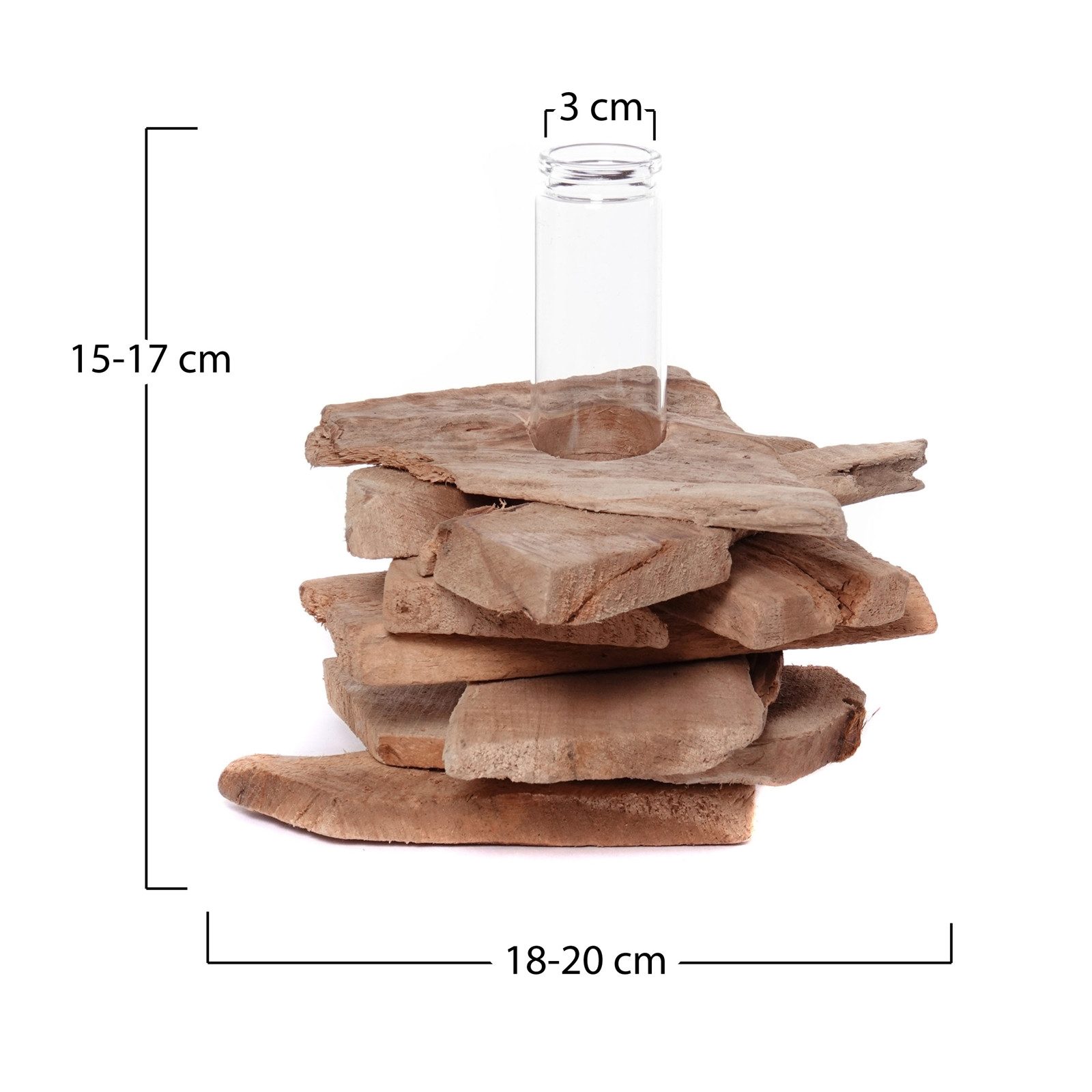 CREEDWOOD Wasserhyazinthenvase TREIBHOLZ MIT REAGENZGLAS VASE "TIANA", 19cm, Natur Blumenvase