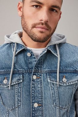 Next Jeansjacke Denim-Jacke mit Jersey-Ärmeln und Kapuze (1-St)