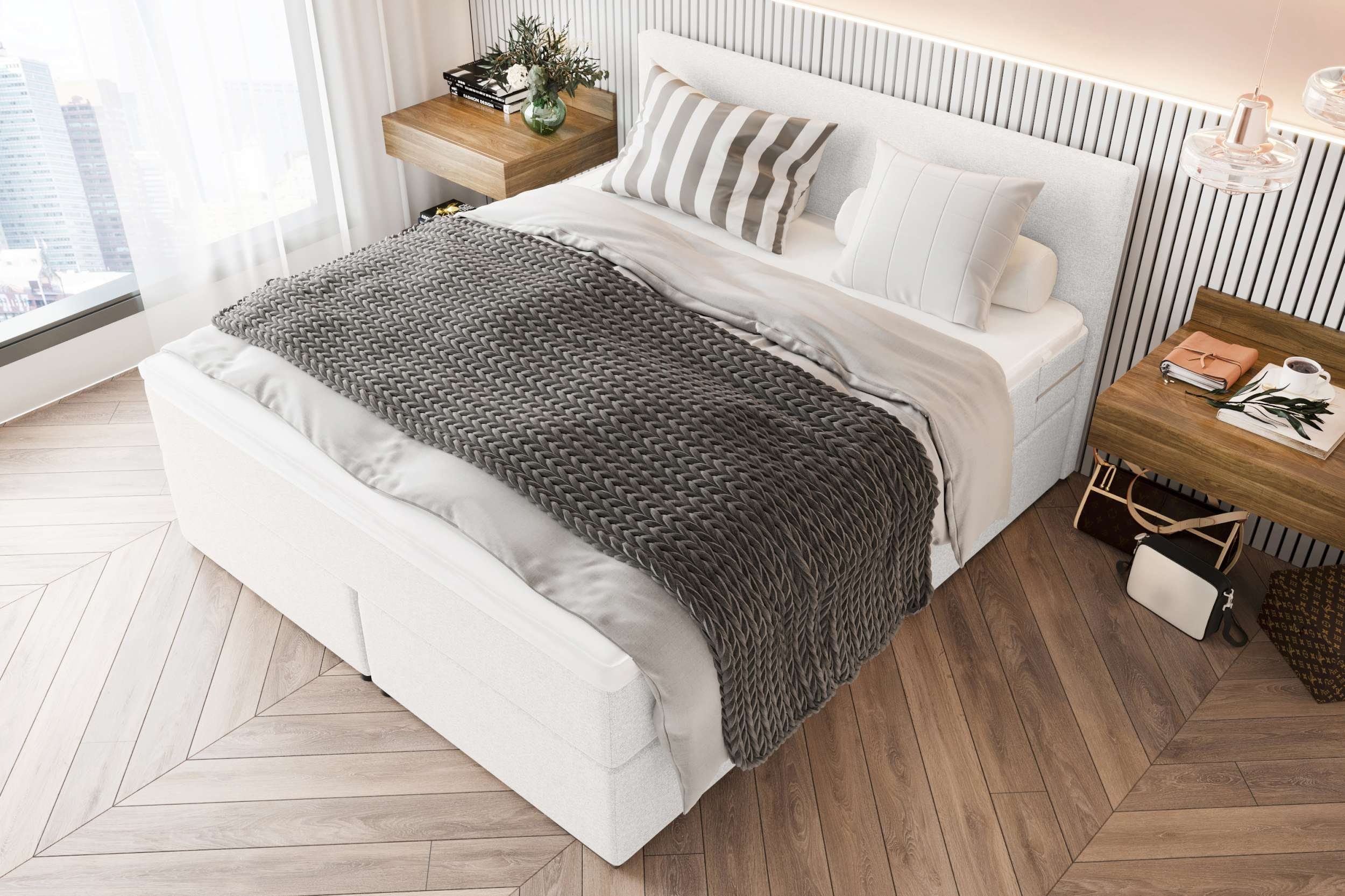 99rooms Boxspringbett Phönix (Schlafzimmerbett, Bett), mit Taschenfederkernmatratze und Topper, in Webstoff MALMO_NEW