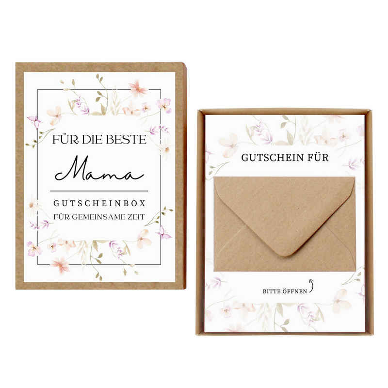 Timando Geschenkbox Für die Beste Mama Gutscheinbox (12 Gutscheine zum selber ausfüllen für 1 Jahr), Für gemeinsame Zeit, Muttertagsgeschenk