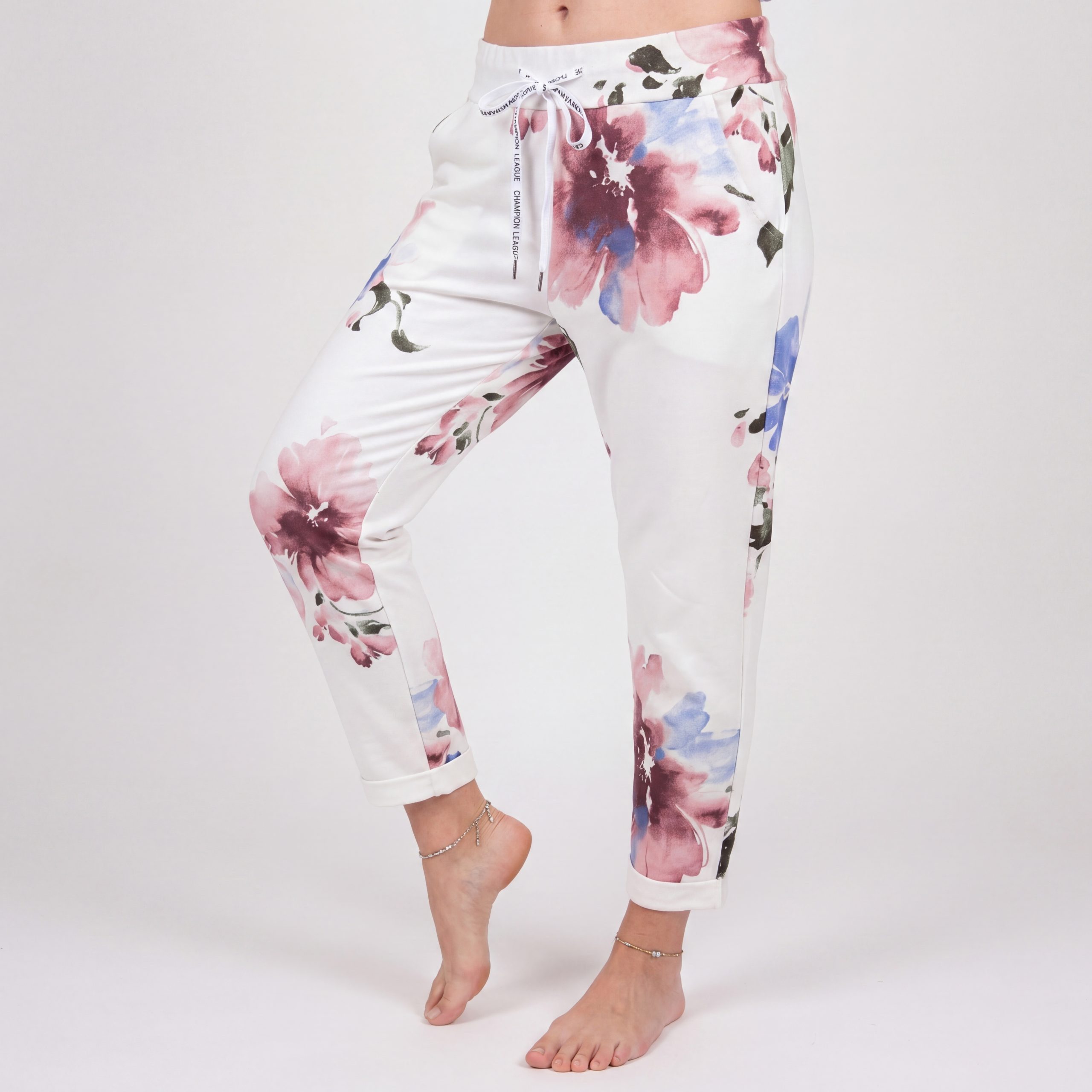 Jogginghose Damen Loungehose mit Stretch Freizeithose Blumenoptik Relax Pants