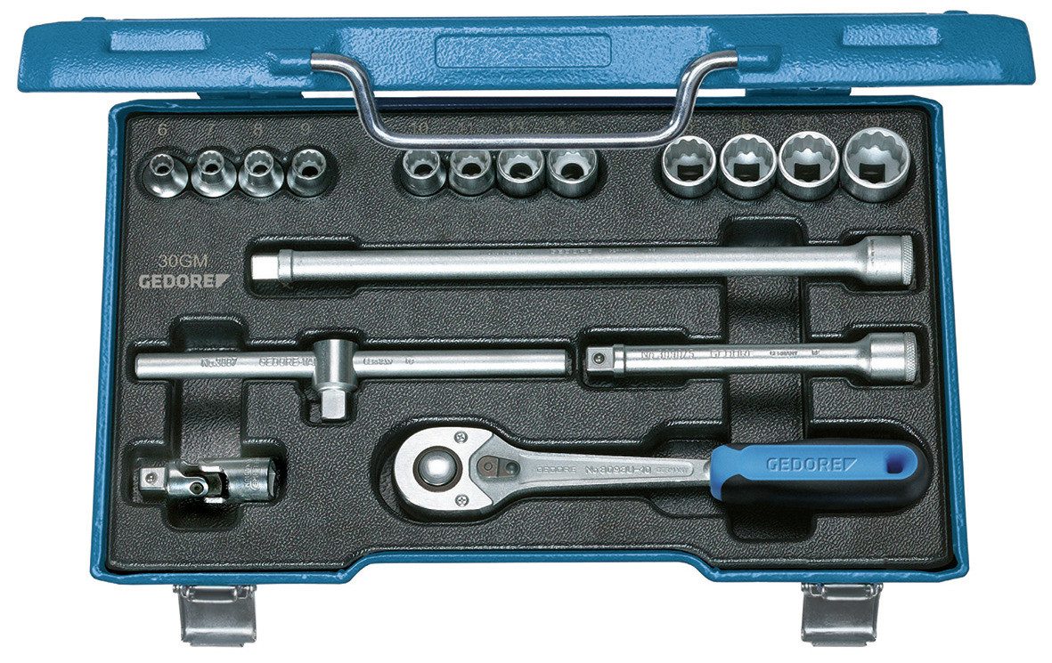 Gedore Ratsche 30 GMU-10 Steckschlüssel-Satz 3/8" 17-teilig 6-kant 6-19 mm