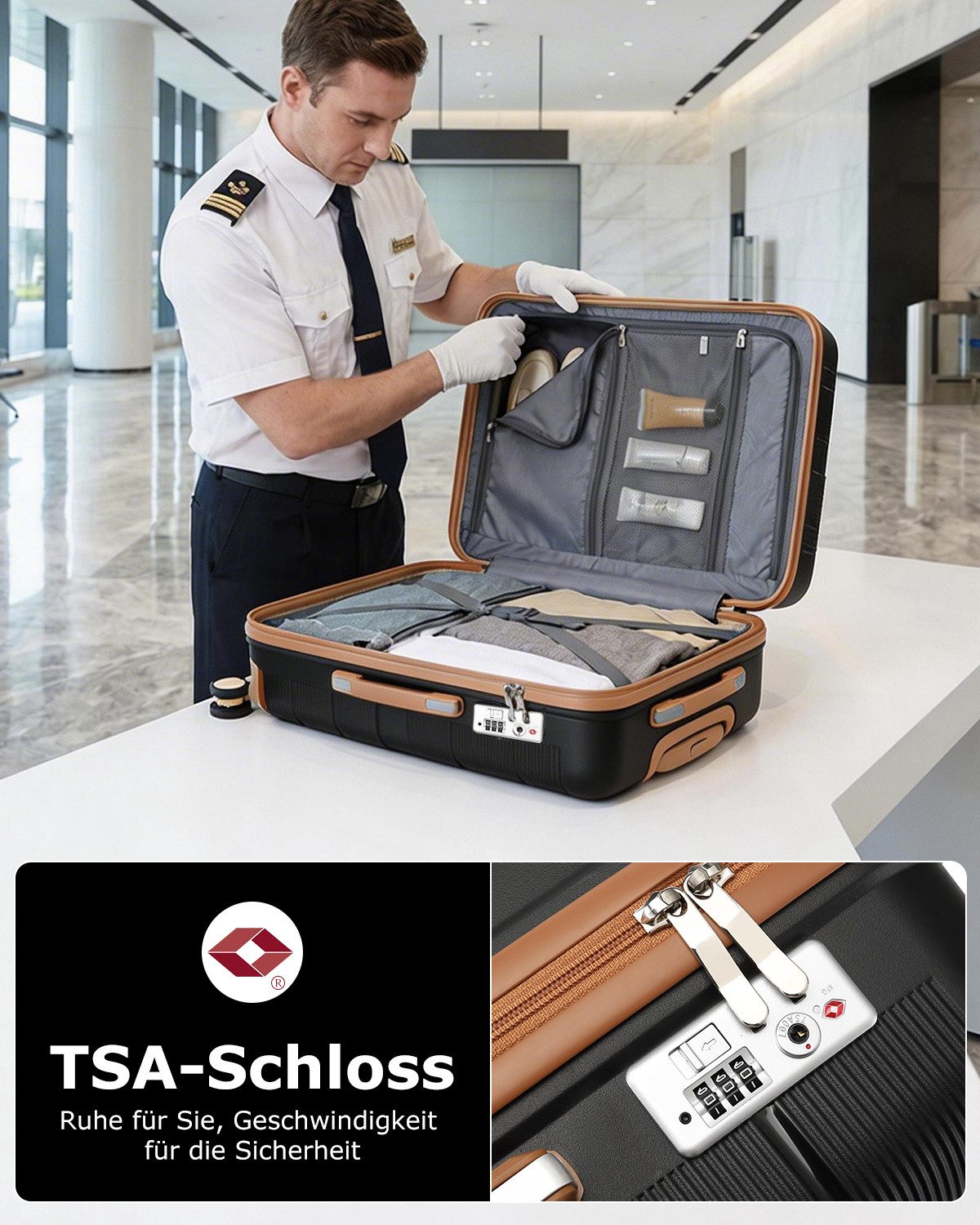 British Traveller Handgepäck-Trolley Reisekoffer Hartschalenkoffer aus 100% PP 8 Spinnerräder, TSA-Schloss