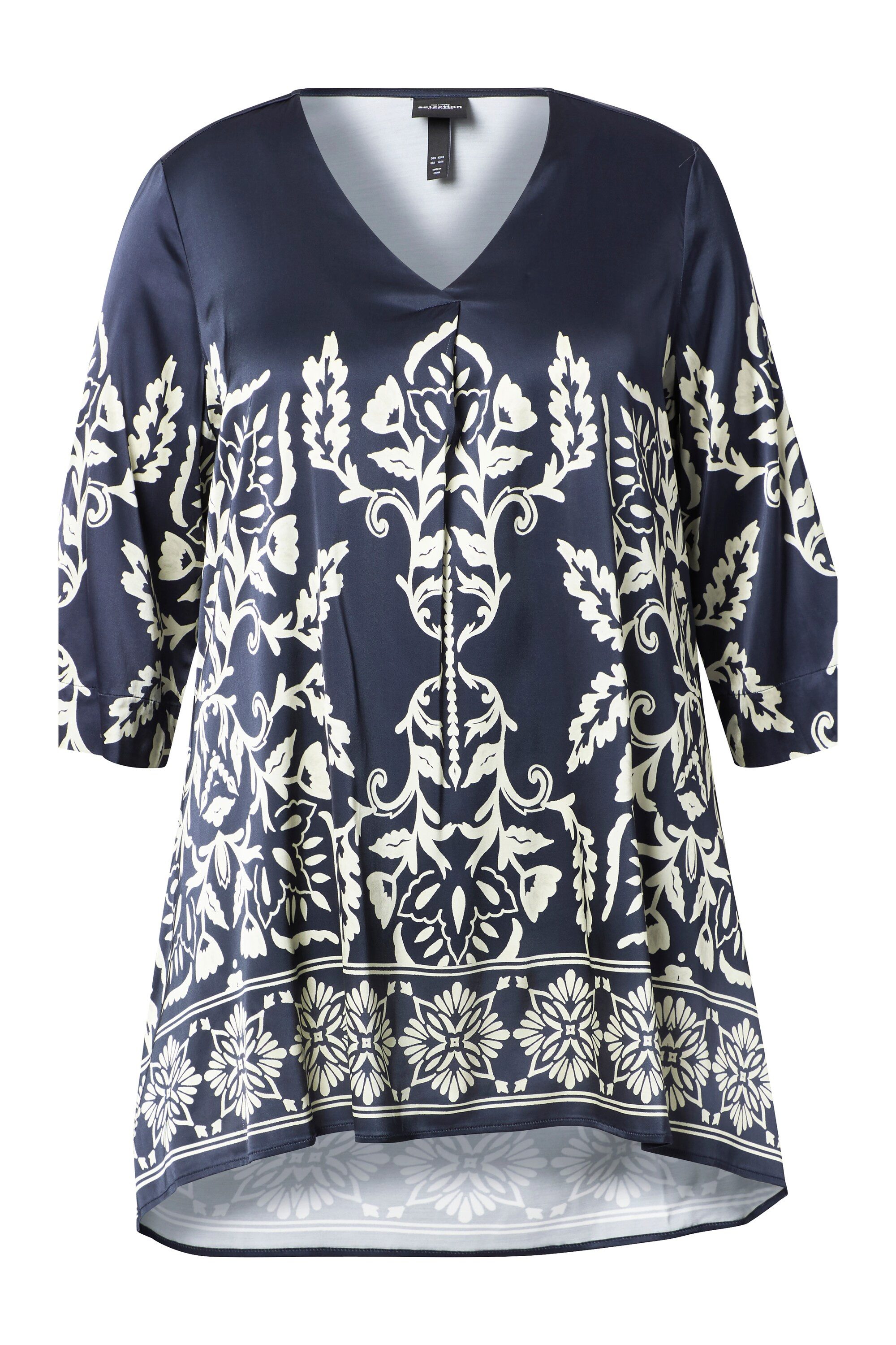 Ulla Popken Tunika Bluse Zipfelsaum A-Linie V-Ausschnitt 3/4-Arm