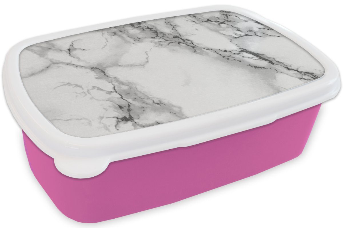 Stein Kinder, Brotbox - Marmor (2-tlg), Mädchen, Grau Kunststoff Weiß Kunststoff, - MuchoWow Erwachsene, Brotdose Lunchbox Snackbox, für Schwarz - - rosa Marmoroptik, -