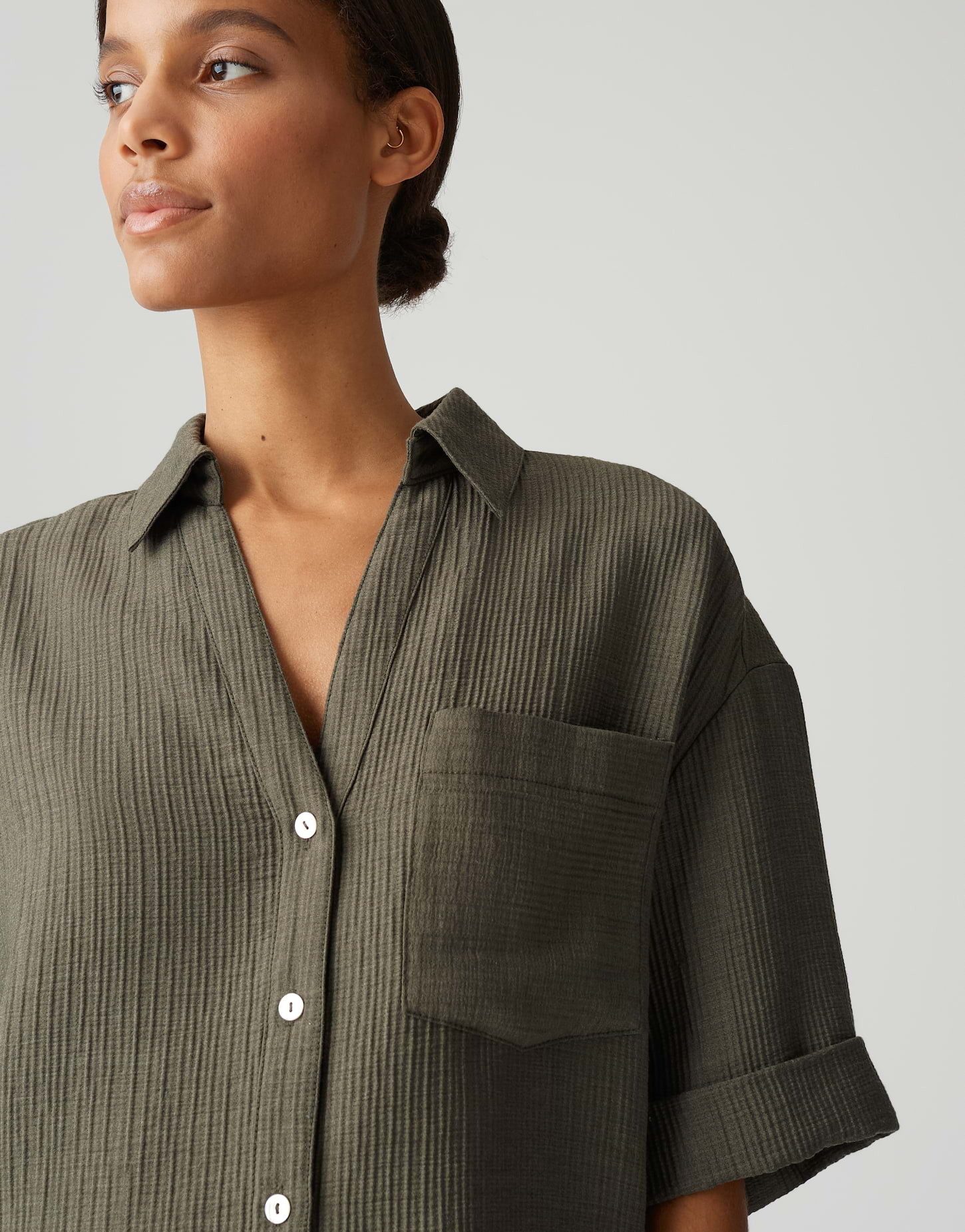 OPUS Kurzarmbluse FIORA Loose im Crinkle-Look