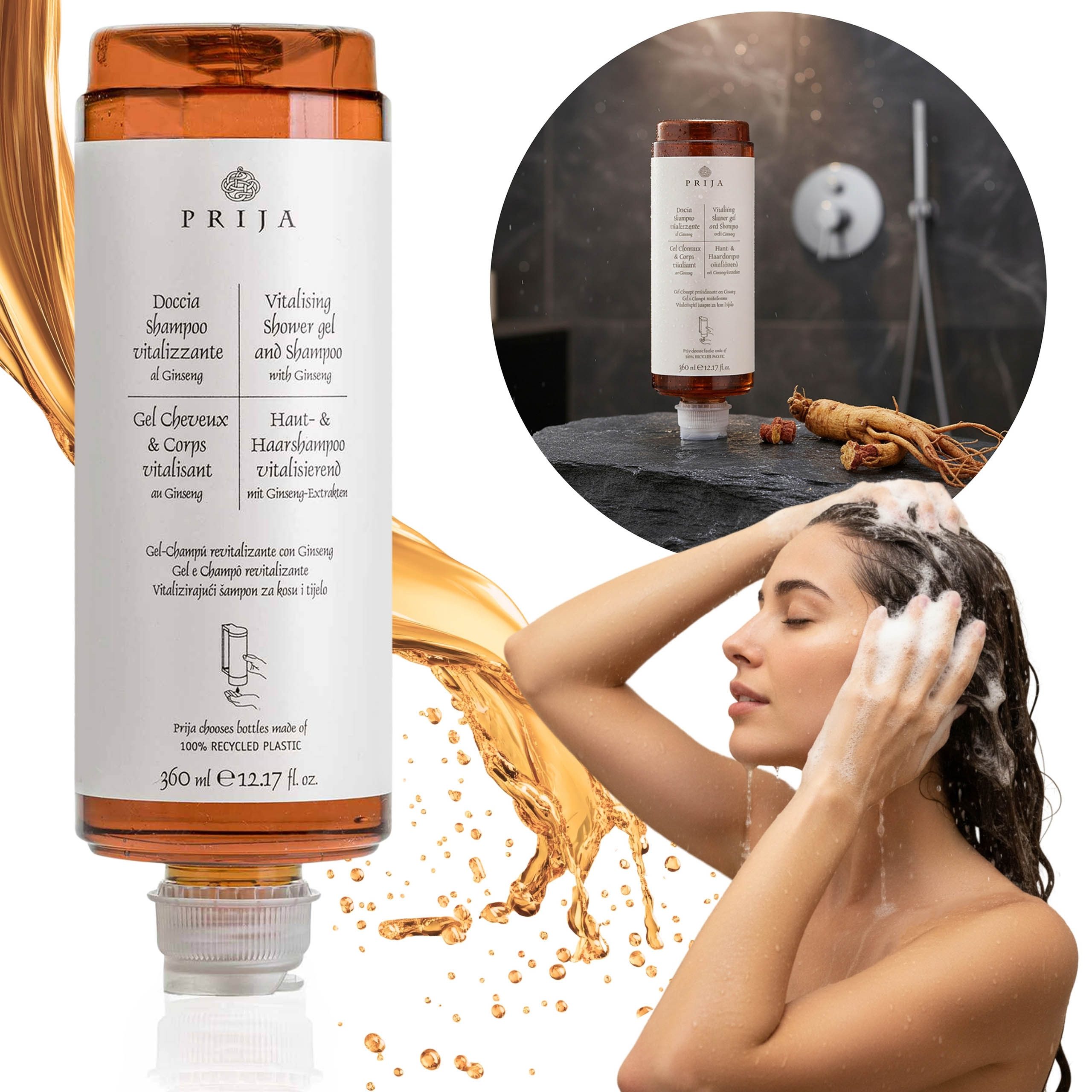 PRIJA Duschgel PRIJA Shampoo/Duschgel mit Ginseng, Nachfüllung für Spender VEGAN, 1-tlg.