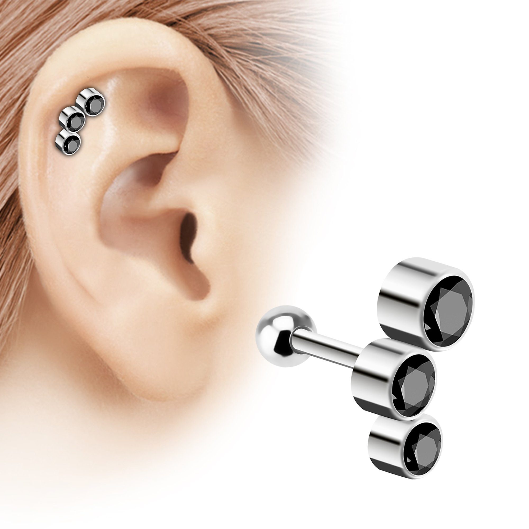 Taffstyle Piercing-Set Ohr Tragus Knorpel Helix Triple Kristall Kugeln, Pie günstig online kaufen