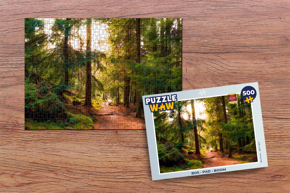 MuchoWow Puzzle Wald - Weg - Bäume - Grün - Sonne - Natur, 500 Puzzleteile, Foto-Puzzle, Bilderrätsel, Puzzlespiele, Spielzeug