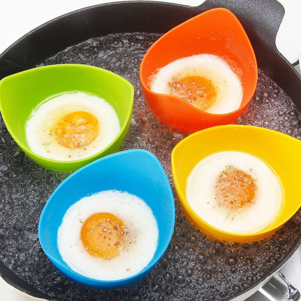 Atäsi Eierkocher 4er-Set Ölpinsel mit Hochtemperatur-Silikon-Ei-Dampfgarer Eierkocher