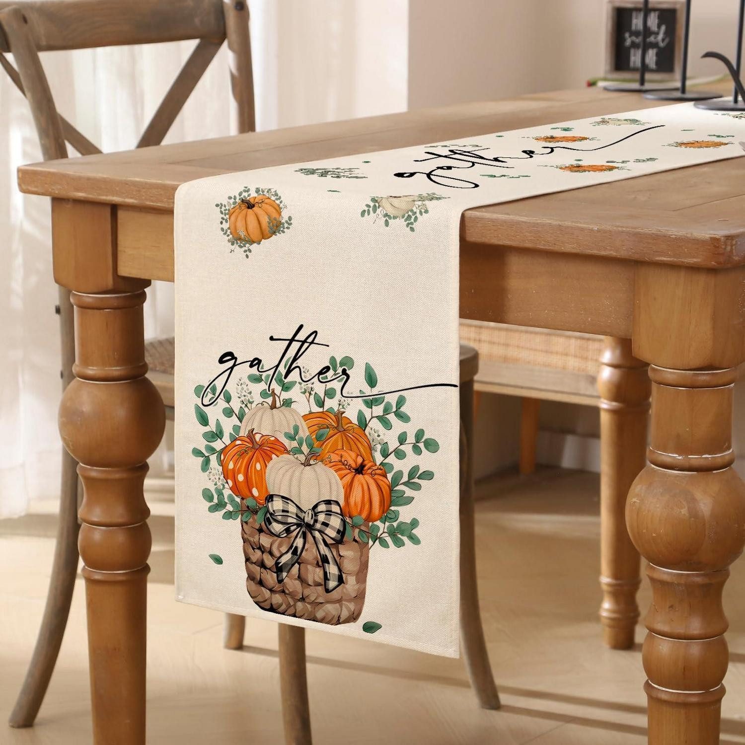 LuxusKollektion Tischläufer Tischläufer Herbst Orange/Grün 40x140cm Kürbis (1-tlg)