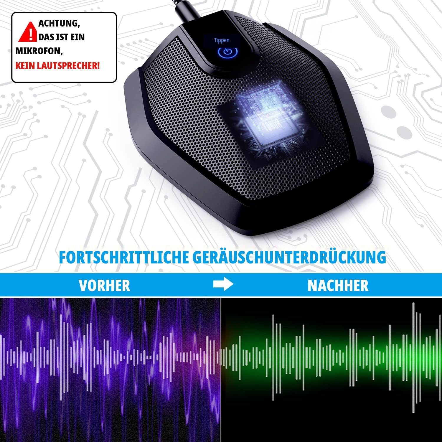 TONOR Mikrofon TONOR G11 USB Mikrofon 360° omnidirektional, mit Stummschalttaste, Plug & Play, Reichweite 3,5 m, Metallgehäuse, Windows & macOS, LED – Bild 2 von 5