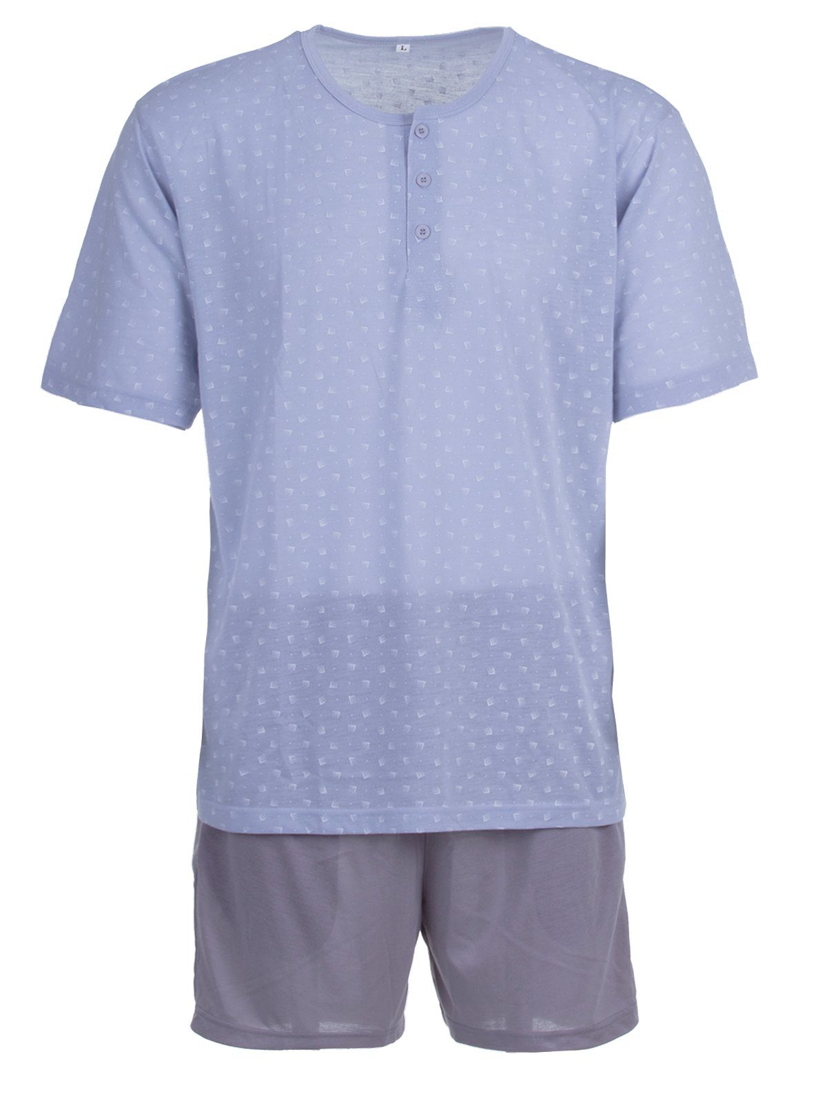 Lucky Schlafanzug Pyjama Set Shorty - Knöpfe Rechteck grau