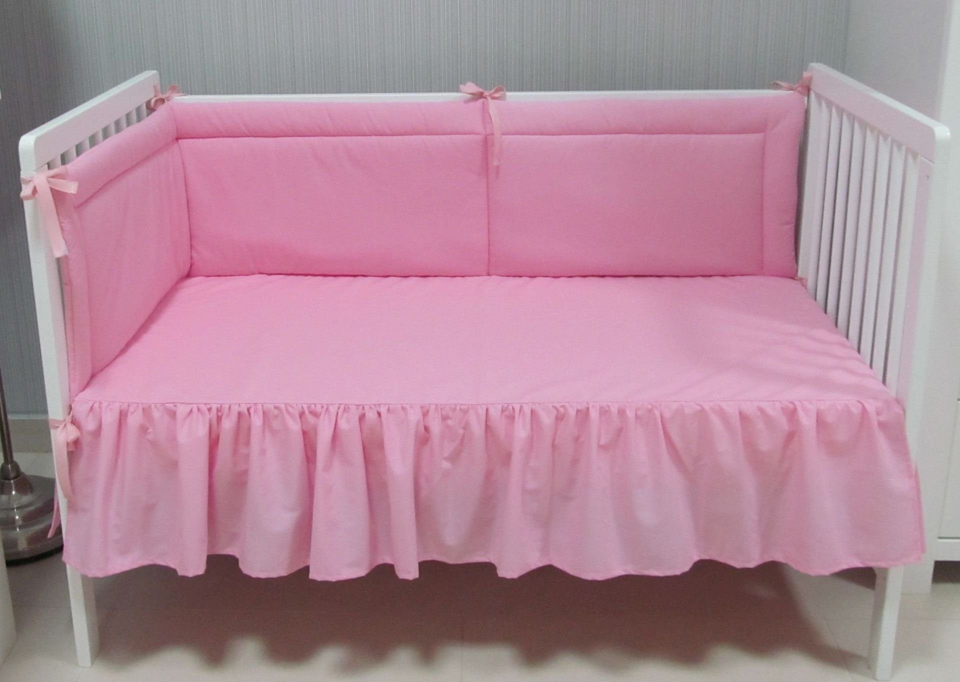 Betthusse Bettvolant Bettlaken für Babybett, Glatt, Einfarbig, Babymajawelt, Dekorativ, Reine Baumwolle, Made in EU rosa