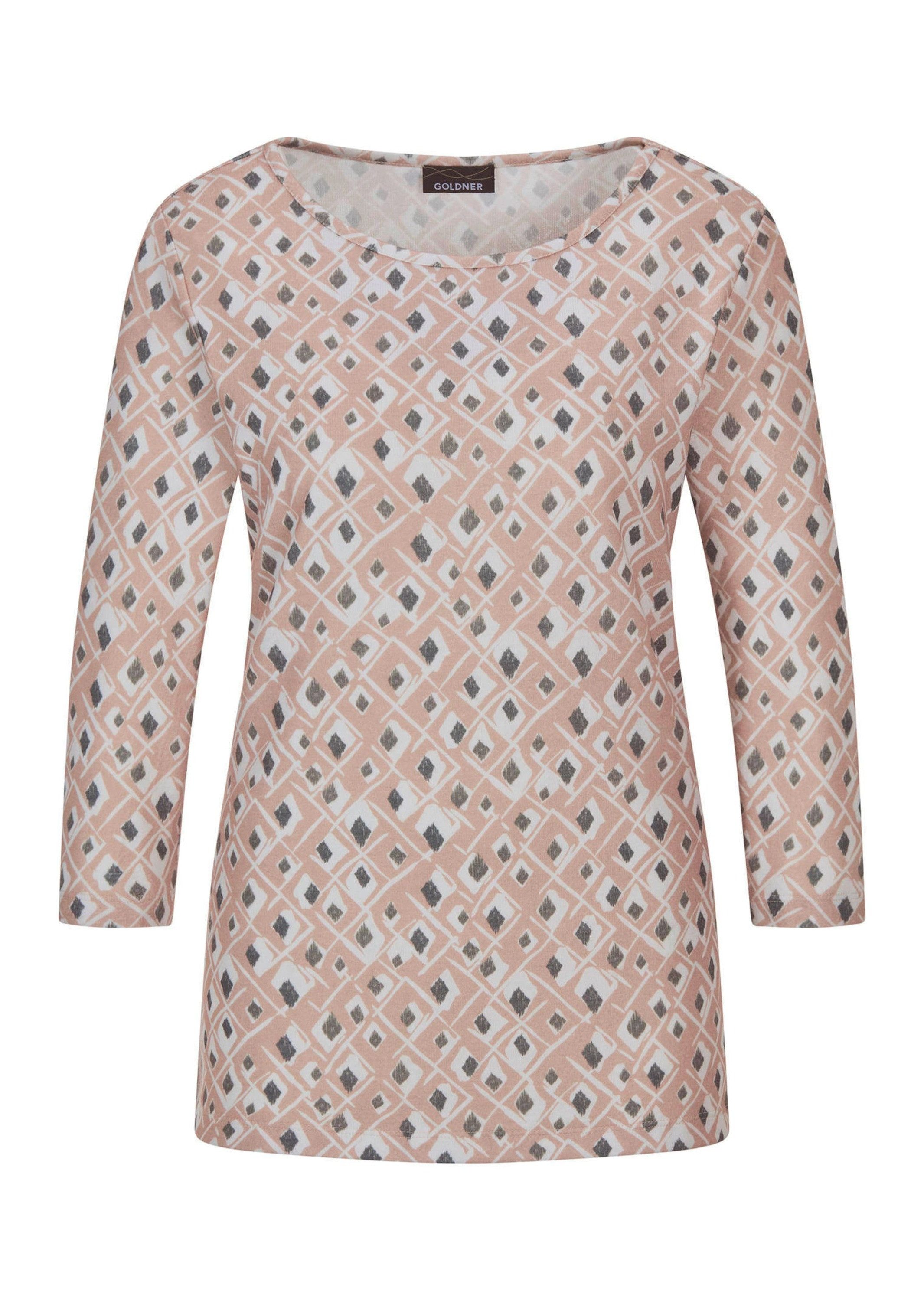 Print-Shirt Kurzgröße: Halbarm Viskoseshirt im Allover-Design