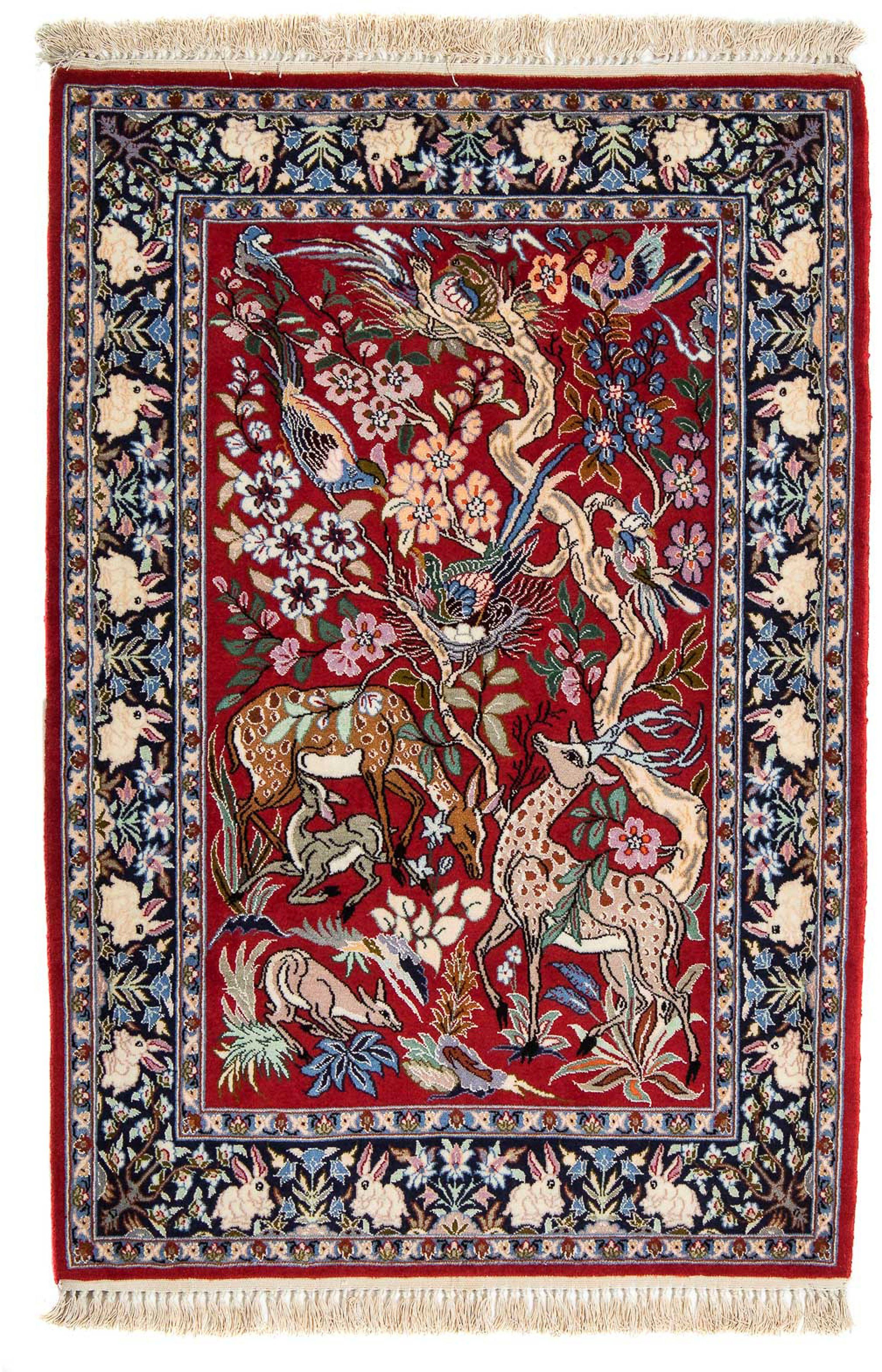 Orientteppich Perser - Isfahan - - Premium Einzelstück mit Handgeknüpft, Zertifikat Wohnzimmer, x - Höhe: 70 mm, rot, 6 cm 105 morgenland, rechteckig
