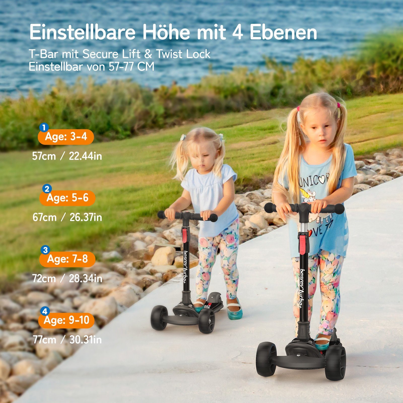 besrey Dreiradscooter Kinder Scooter Kinder Roller Kinderroller ab 2 jahre faltbar, Alle drei Räder mit LED, Kinderscooter mit ABEC-7 Kugellager