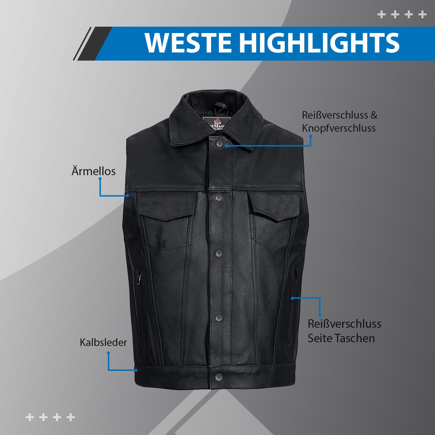 German Wear Motorradweste GW685 Black Motorrad Lederweste Biker Motorradweste Weste schwarz