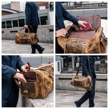 Corno d´Oro Reisetasche Damen und Herren aus Büffel-Leder Vintage Handmade Weekender Groß 40L, breiter verstellbarer Gurt; Handgepäck Tasche für Flugzeug
