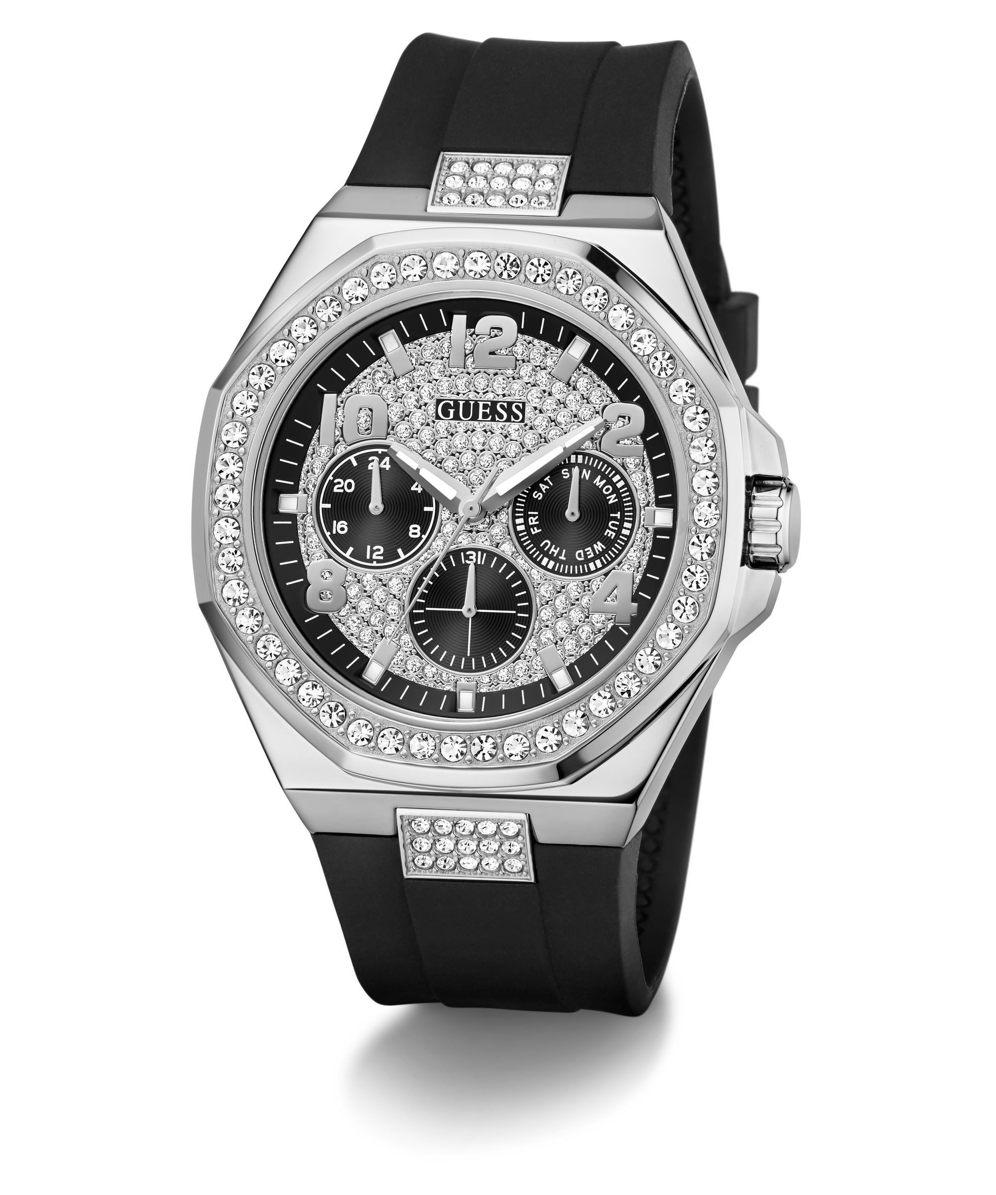 Guess Quarzuhr EMPIRE GW1002G1, Armbanduhr, Herrenuhr, Silikonarmband, analog, Wochentag, Tag
