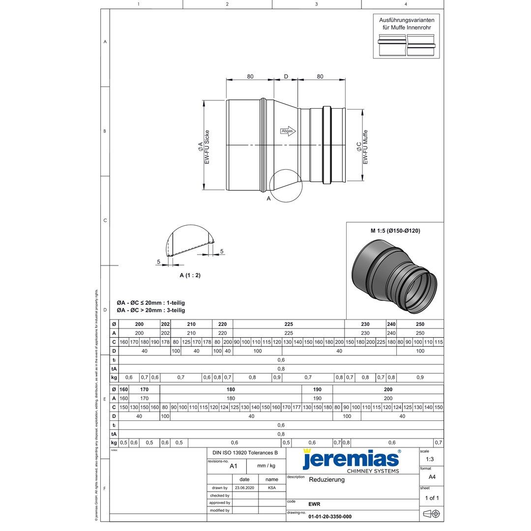 Jeremias Schornstein EW-FU Schornsteinreduzierung, Ø 120140 mm
