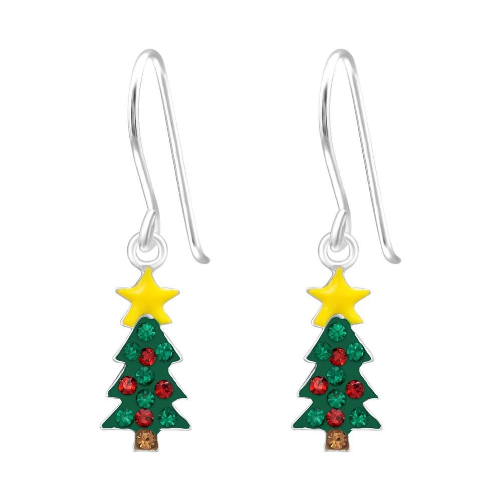 BUNGSA Ohrring-Set Ohrhänger Weihnachtsbaum mit farbigen Kristallen aus 925 Silber Damen (1 Paar (2 Stück), 2-tlg), Ohrschmuck Ohrringe