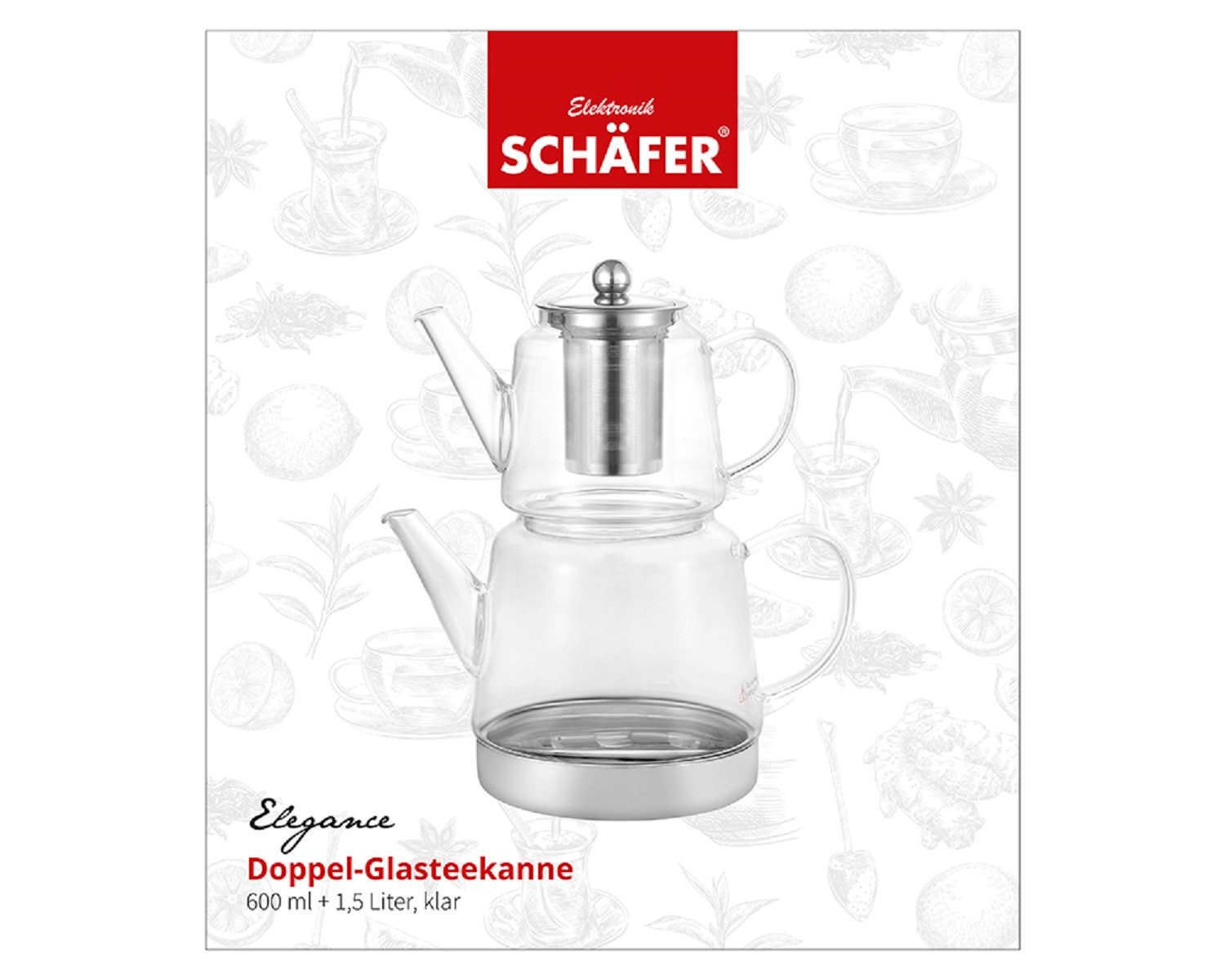 Schäfer Elektronik Caydanlik-Teekanne Hochwertiges Teekannen-Set aus Glas 600 ml / 1,5 Liter