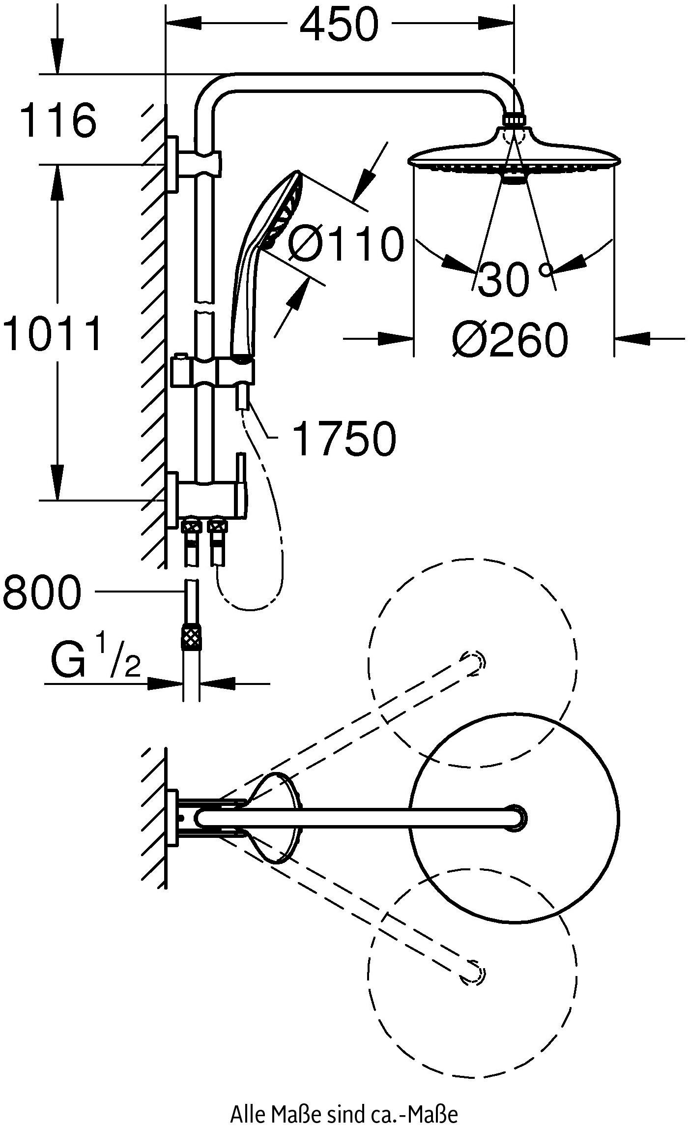 Duschsystem cm, Höhe Vitalio Packung, mit System 3 Wassersparfunktion Joy 102,8 Strahlart(en), 260, Grohe