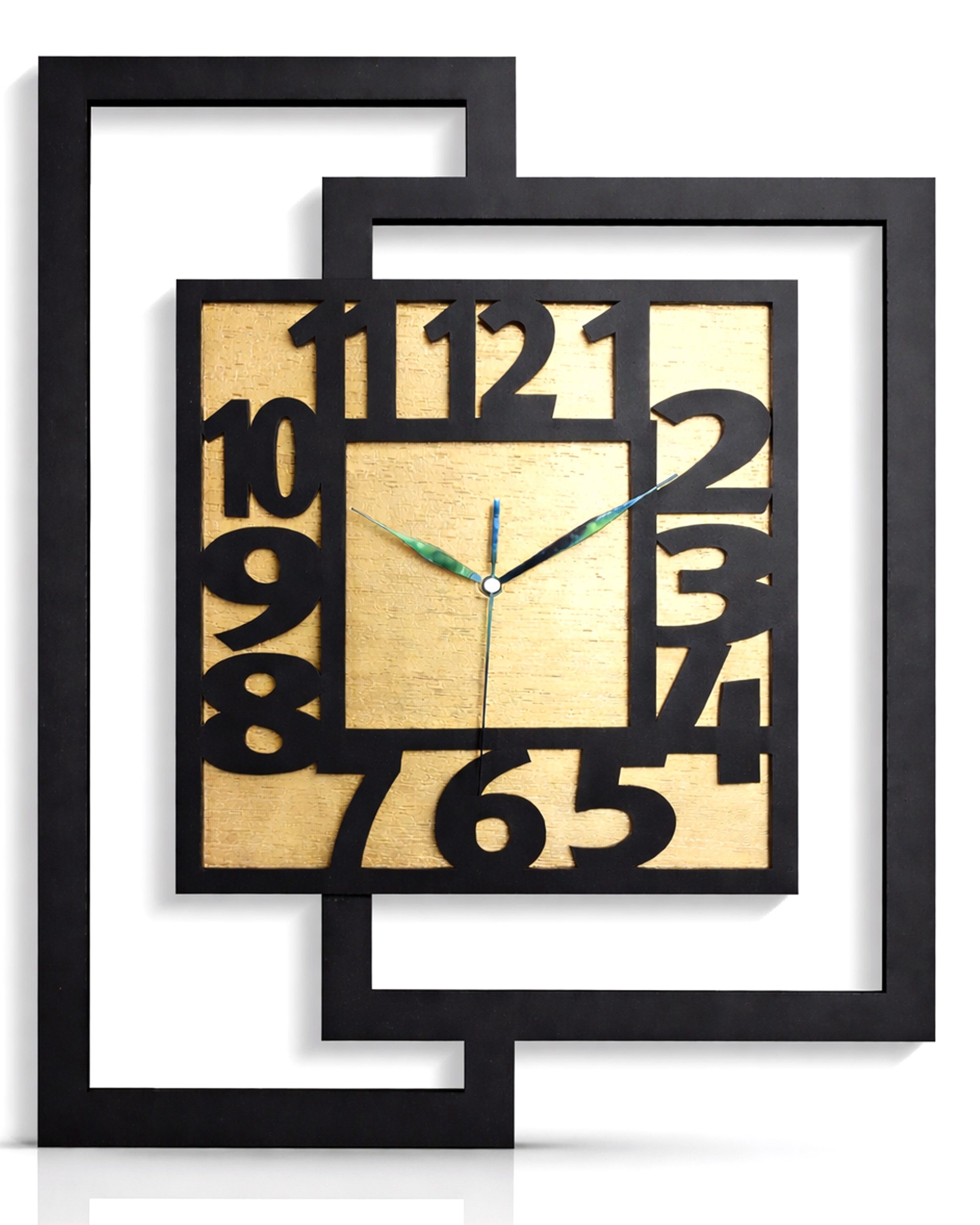 ORNAMENTI Wanduhr Große handgefertigte,moderne aus Holz, Hingucker,44 x 56 cm (Rechteckig vertikal, ohne Tickgeräusche für Wohnzimmer lesbare Ziffern)