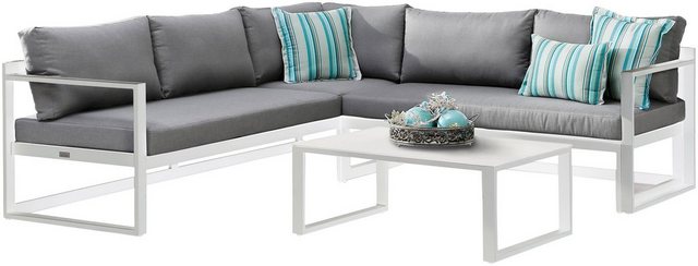 BEST Loungeset Rhodos, 11-tlg., Ecklounge, Tisch 88x60 cm, Aluminium