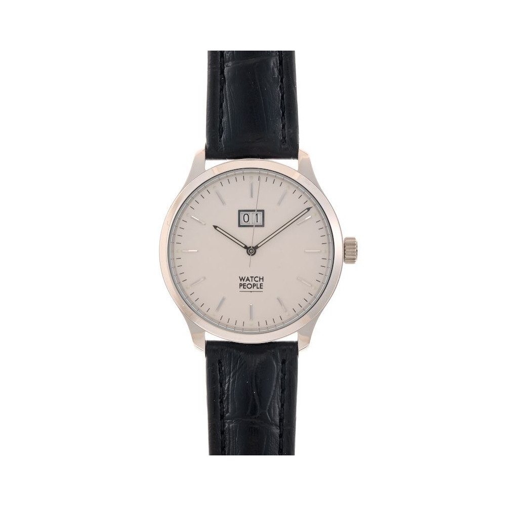 Watchpeople Quarzuhr Herren Argos Edelstahl Lederband Schwarz Silber Datum WP-9000550, flaches Mineralglas, Leuchtzeiger