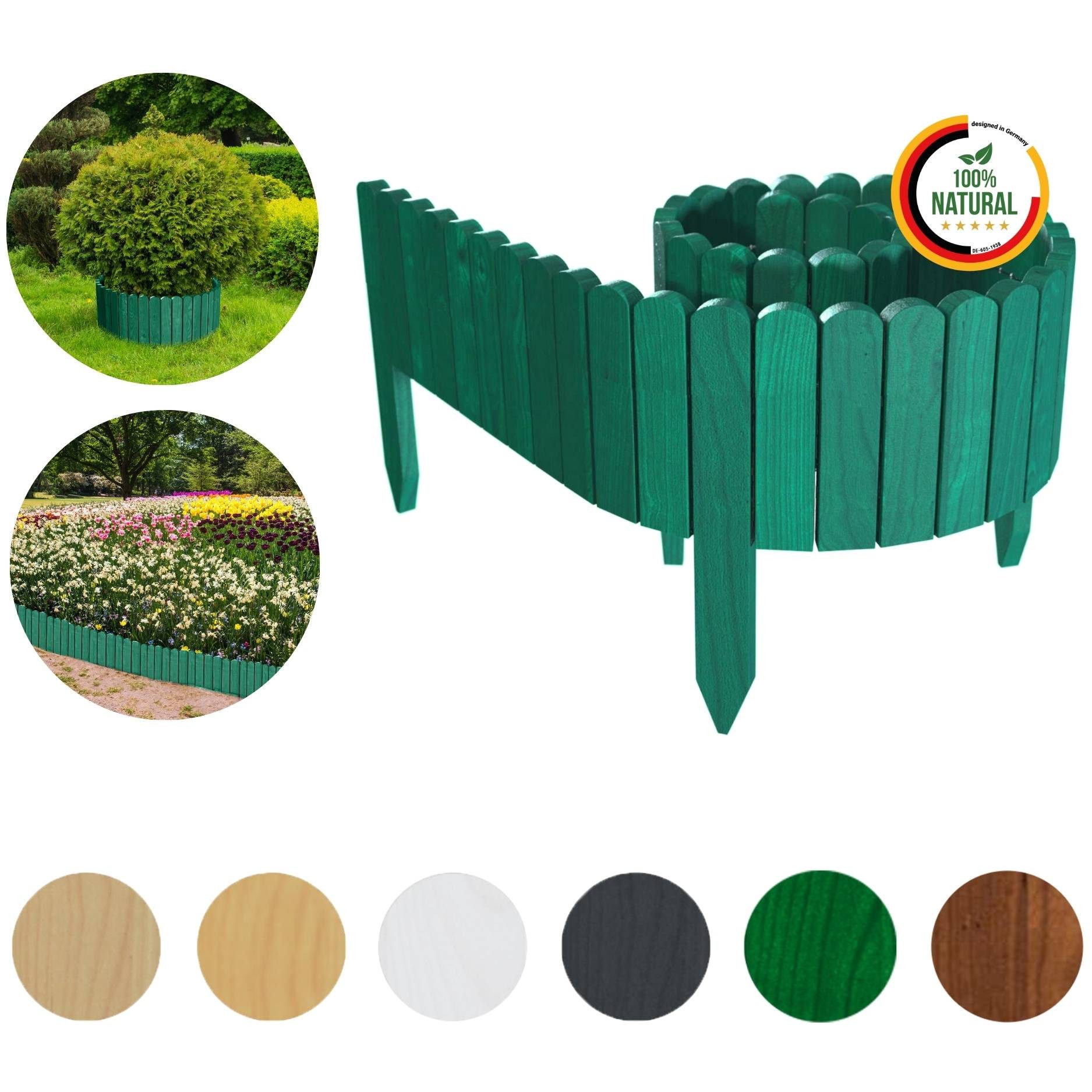 Floranica Palisade Beeteinfassung Beetumrandung Rasenkante Umrandung Flexibler Rollborder, LxH: 200x10 cm, Grün, Dekozaun Holzzaun Umzäunung Blumenbeeten Garten Beeten Kräutergarten