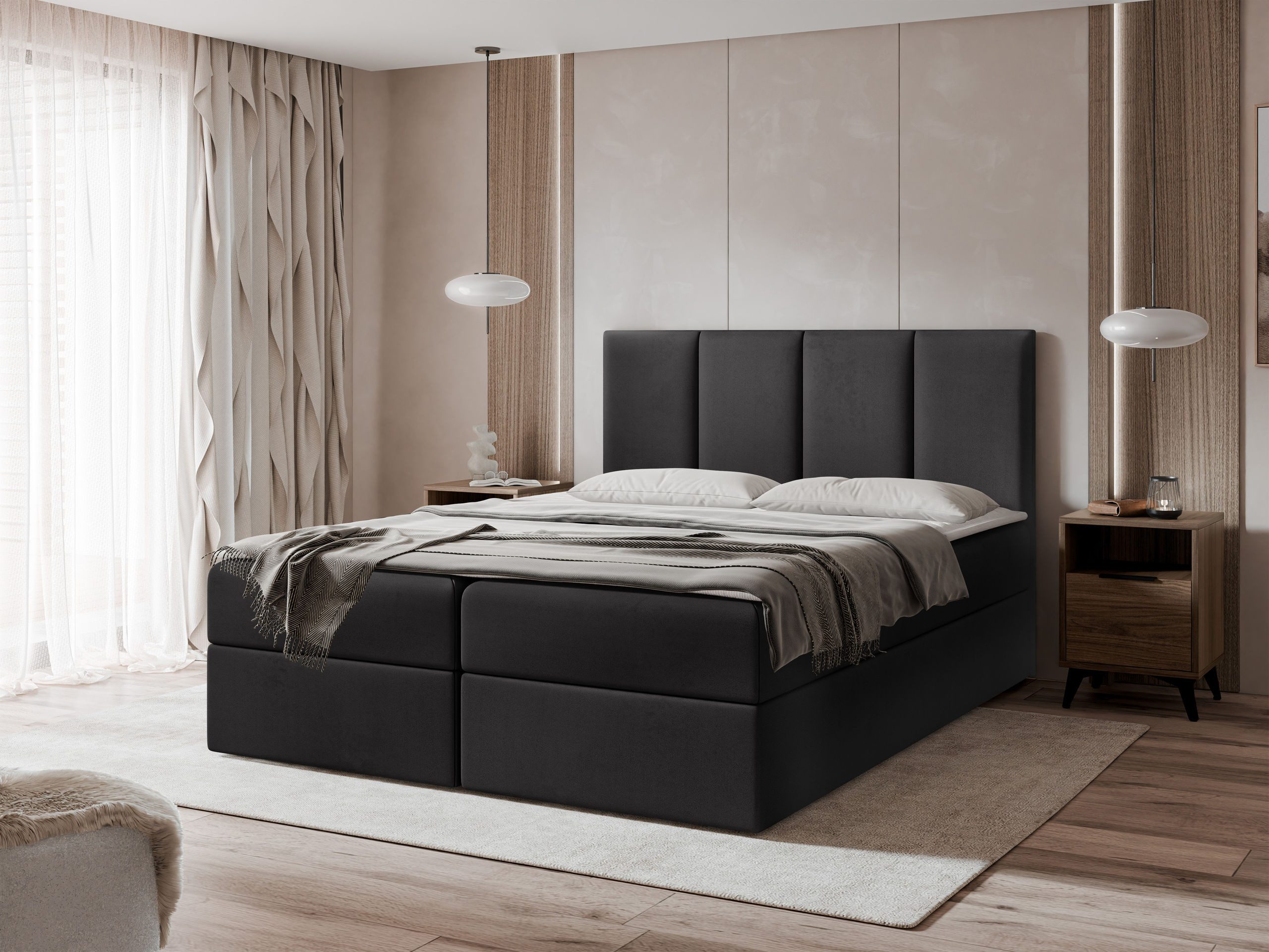 MIRJAN24 Boxspringbett Rebos (mit zwei Bettkästen für die Bettwäsche), Topper, Härtegrad: H3