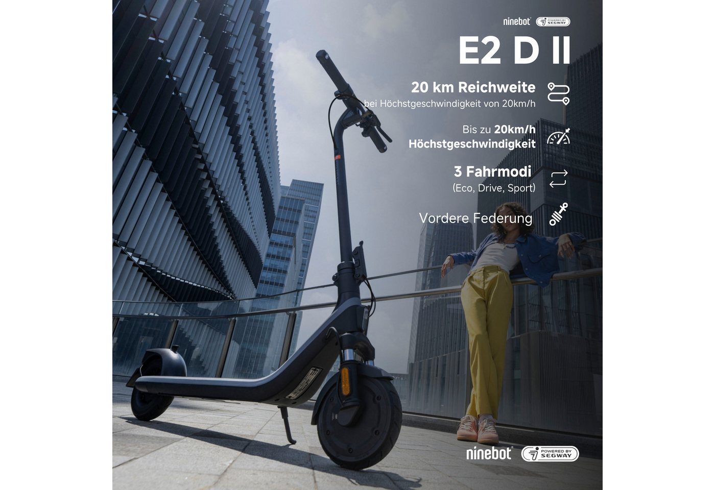 Thumbnail - ninebot by Segway E-Scooter KickScooter E2 D II, 20 km/h, Electric Scooter, mit Straßenzulassung, bis zu 25 km Reichweit...