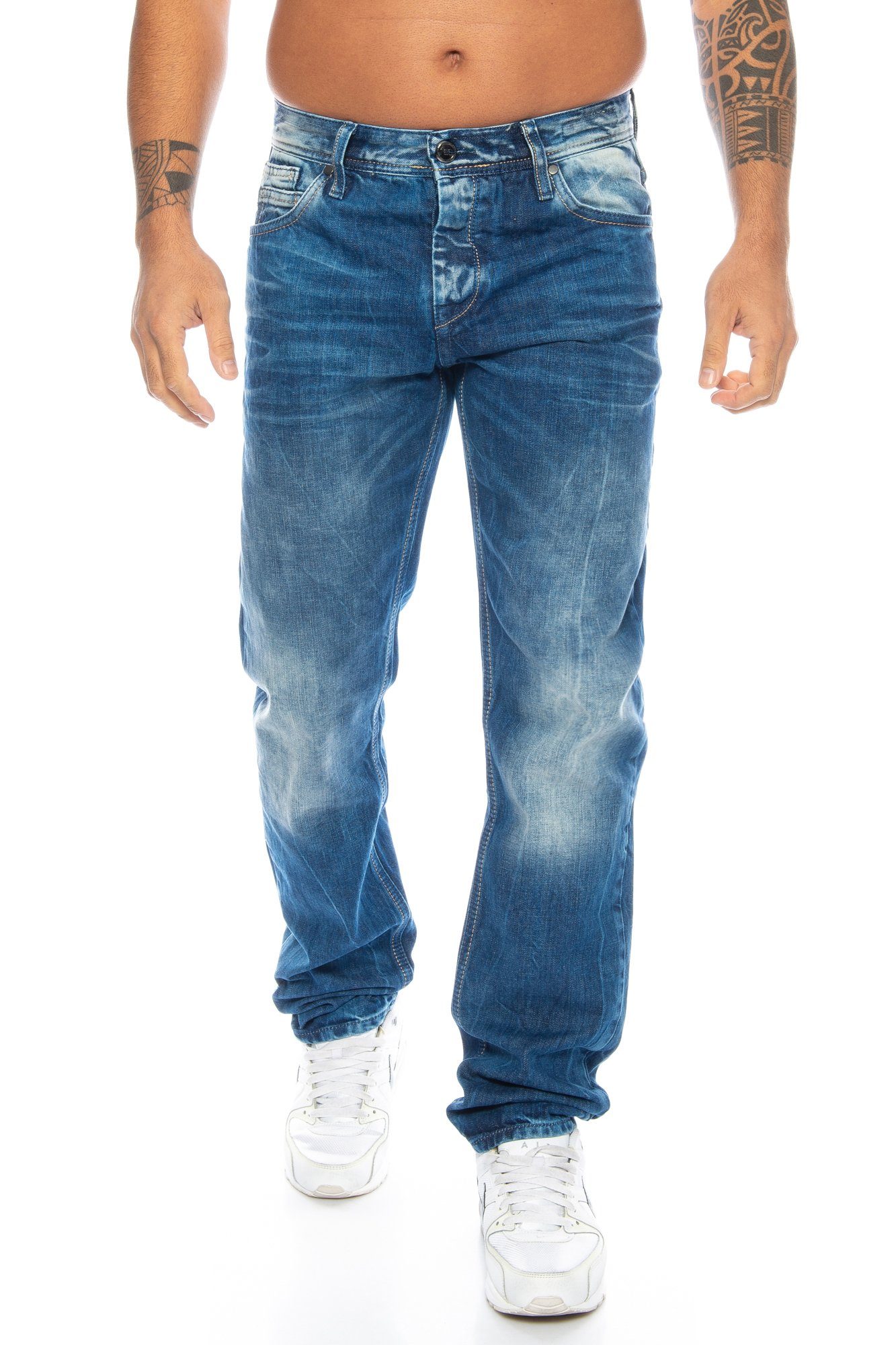 Cipo & Baxx Slim-fit-Jeans Herren Jeans Hose im stylischen casual Look mit dezenten dicken Nähten Aufwendige Verziering mit dicken Nähten