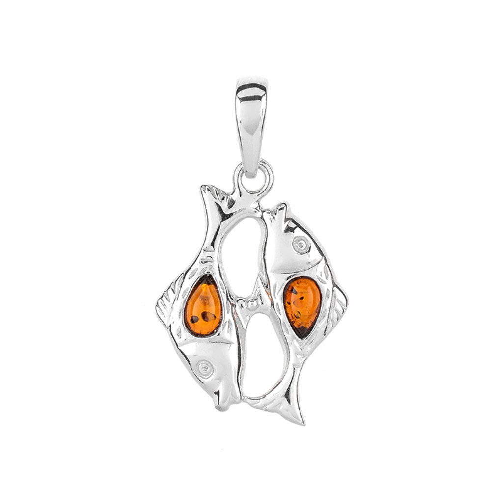 Cavill Kettenanhänger Sterlingsilber Anhänger 0,16 ct Bernstein Fisch-Motiv, elegant (1-tlg)
