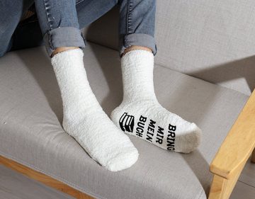 Lucadeau Kuschelsocken Geschenke für Frauen, Wenn du das lesen kannst, bring mir Buch, (Cupcake Verpackung, Gr. 37-43) rutschfest, Socken mit Spruch, Geschenk zum Geburtstag