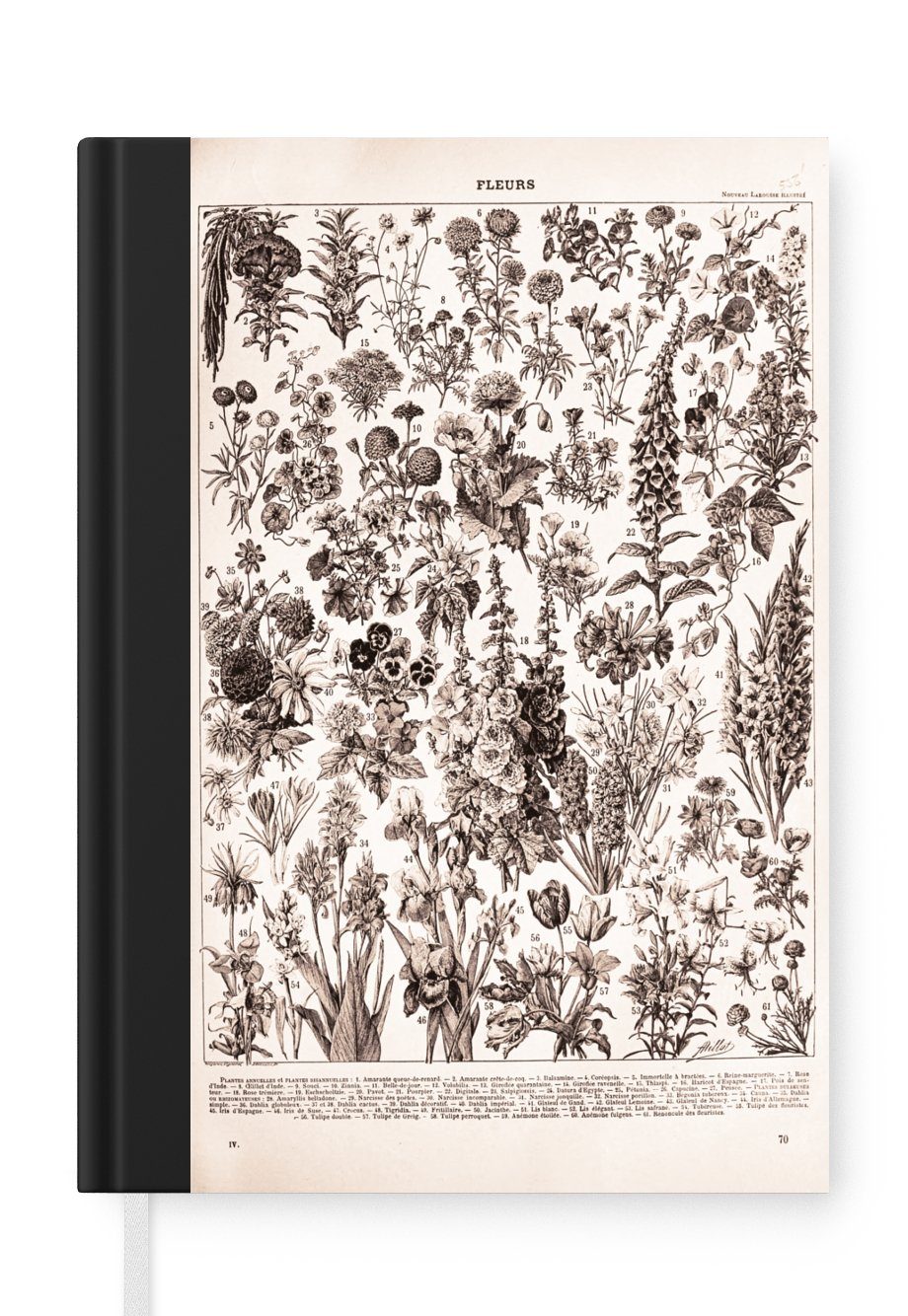 Seiten, Merkzettel, Schwarz Blumen Notizbuch - Notizheft, Pflanzen - Tagebuch, A5, 98 Journal, Weiß, MuchoWow Haushaltsbuch -