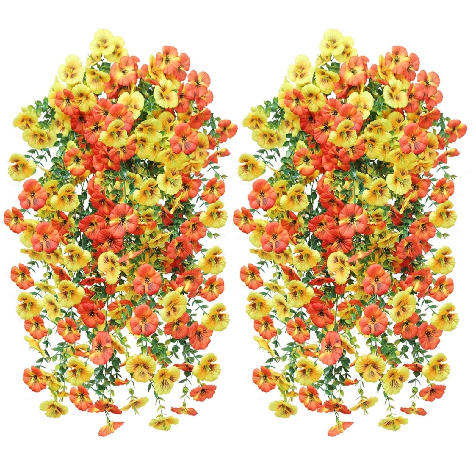 Kunstblumenstrauß 4 Stück Künstlich Hängende Blumen, Kunstblumen, Agger, Veilchen, Grünpflanzen und Ranken