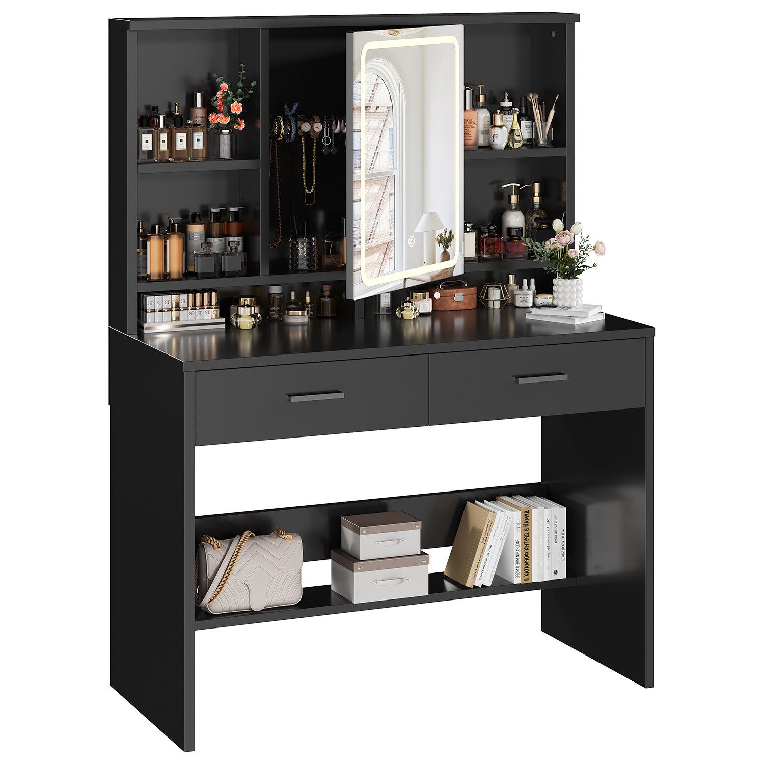 HOMALL Schminktisch Schminktisch mit Spiegel und LED 2 Schubladen und 6 Abl günstig online kaufen