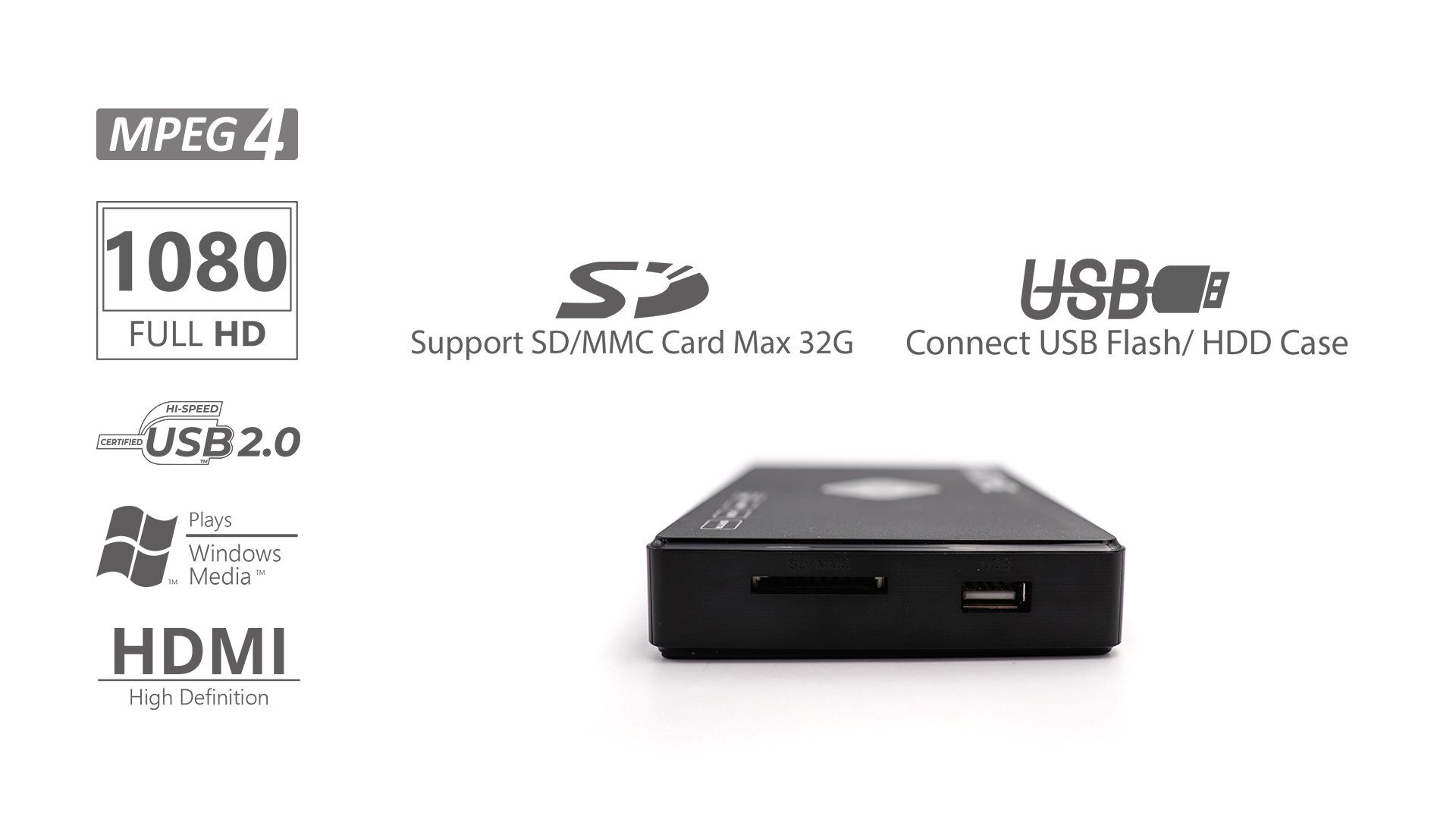 USB JPEG HDD (SD Streaming-Box HDMI MKV, Anschluss, Card MP3, slot SATA 2.0 slot), Media-Player, Full MP4, (max (1920*1080) 32GB), HDD 750GB Streaming-Box HURRICANE HURRICANE HD